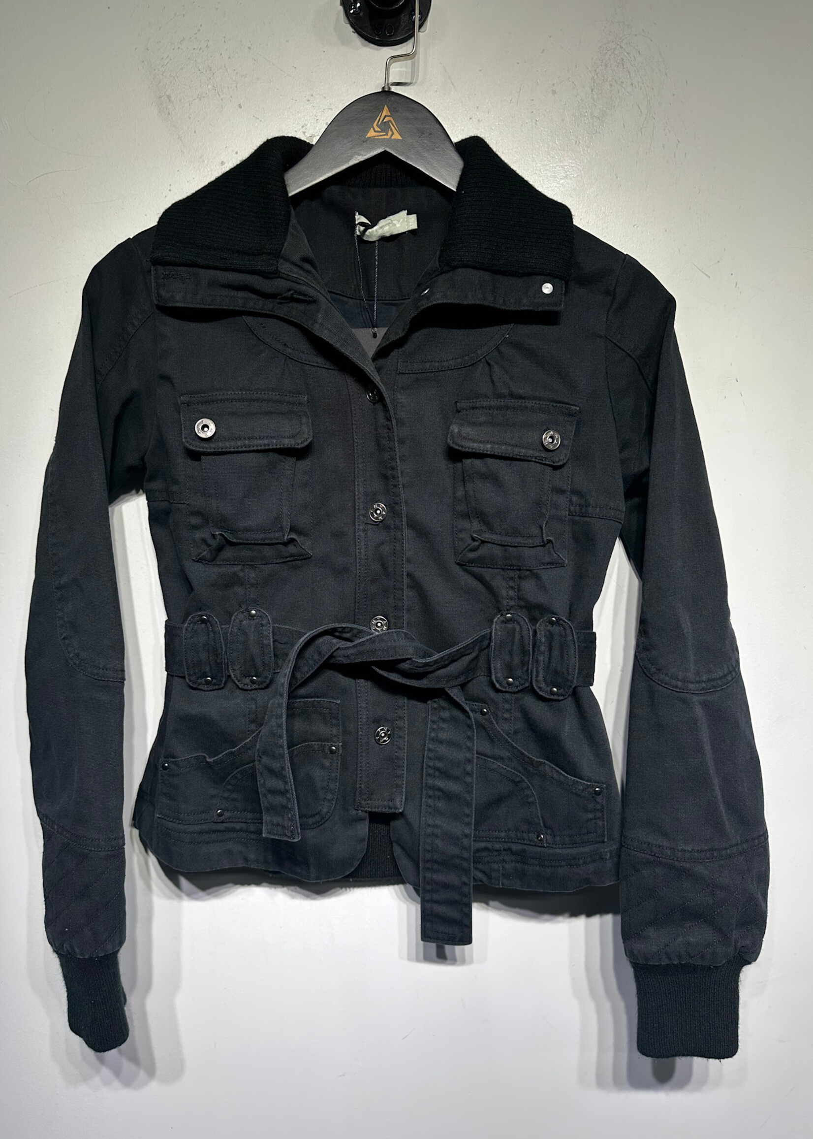 AMY Black Cargo Tactical Style Wrap Jacket S