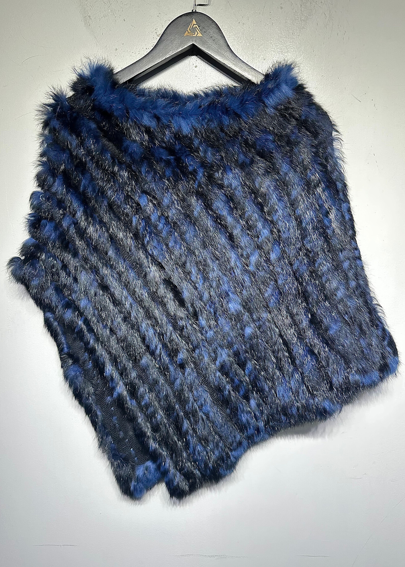 Neiman Marcus Black Blue Wool Dyed Fur Shall OS