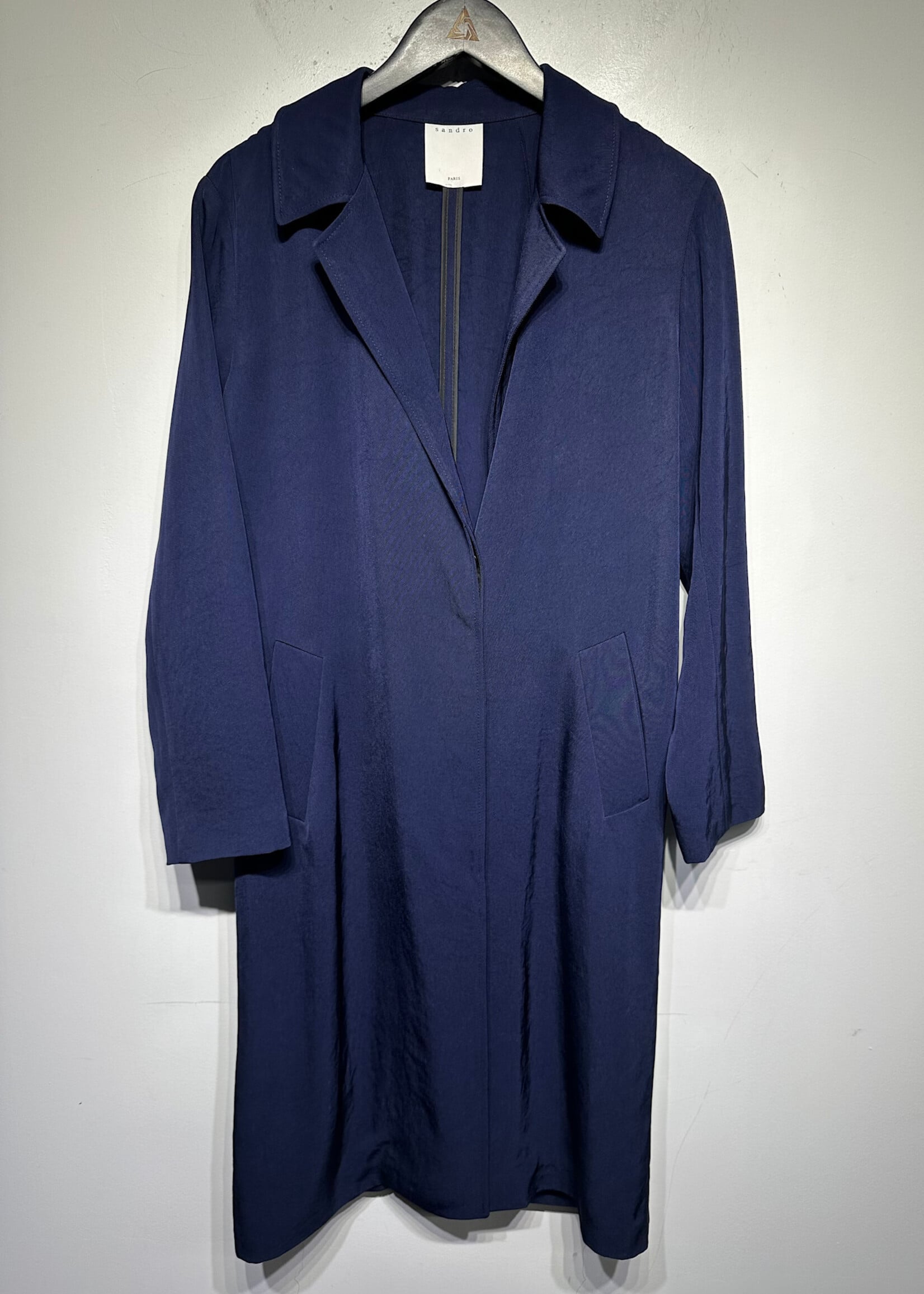 Sandro Navy Nylon Long Blazer Coat Fem S