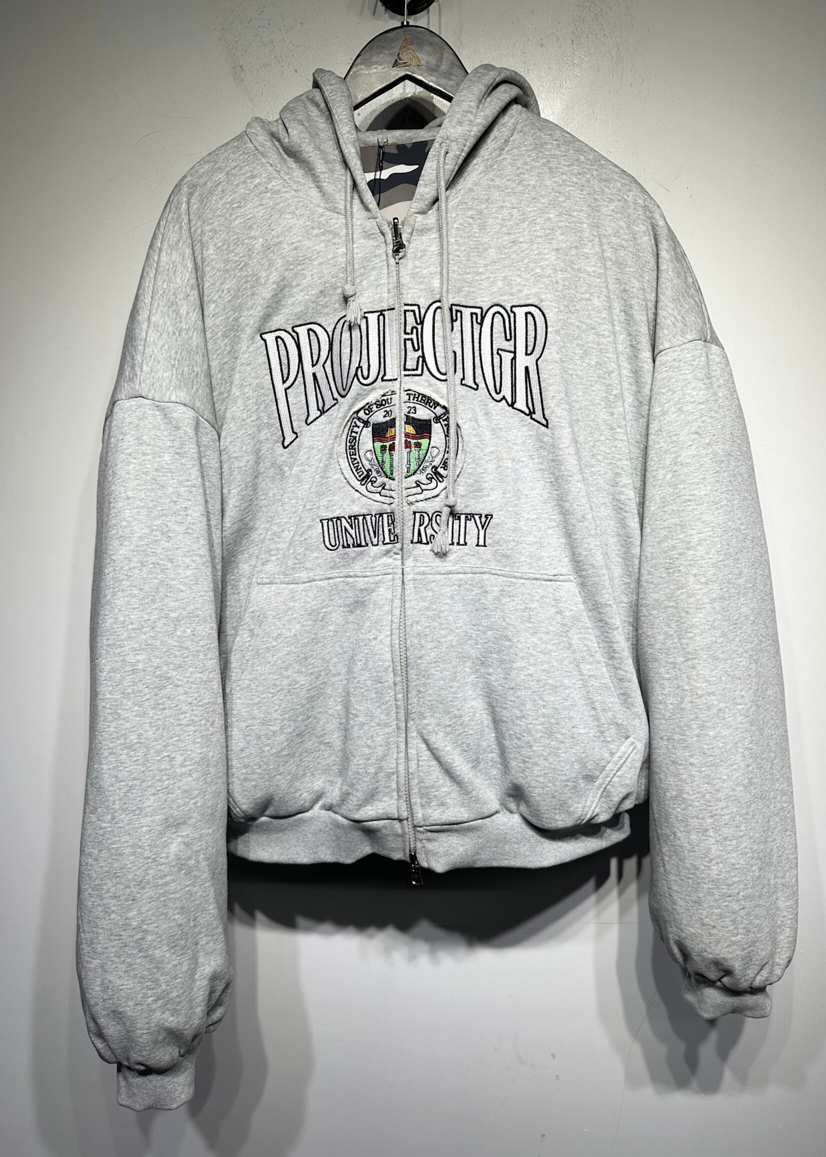 Project GR Grey Snow Camo Puffer Reversible Jacket XL