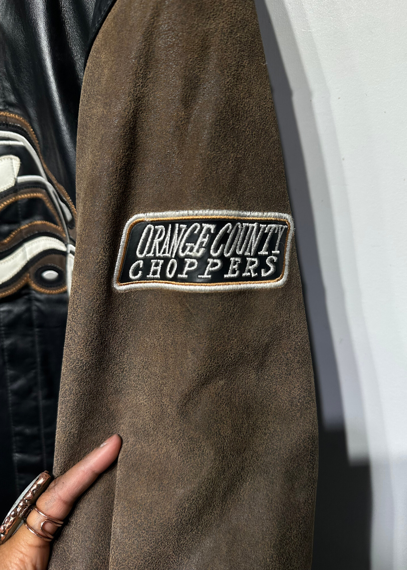 Orange County Choppers Brown Black Leather Jacket XL