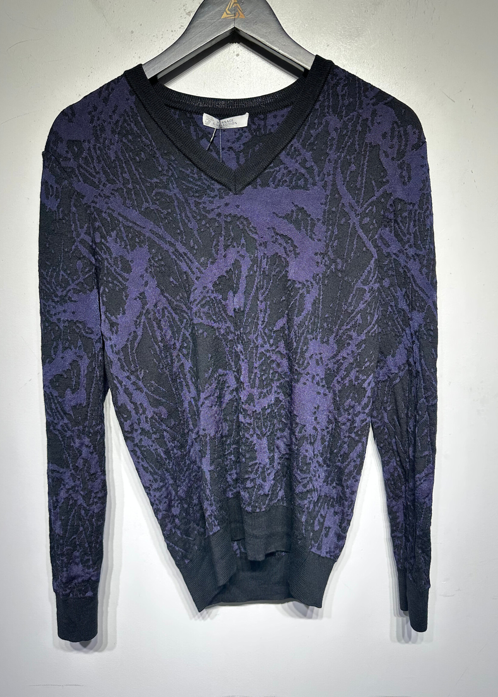 Versace Collection Blue Black Animal Print Knit Sweater M