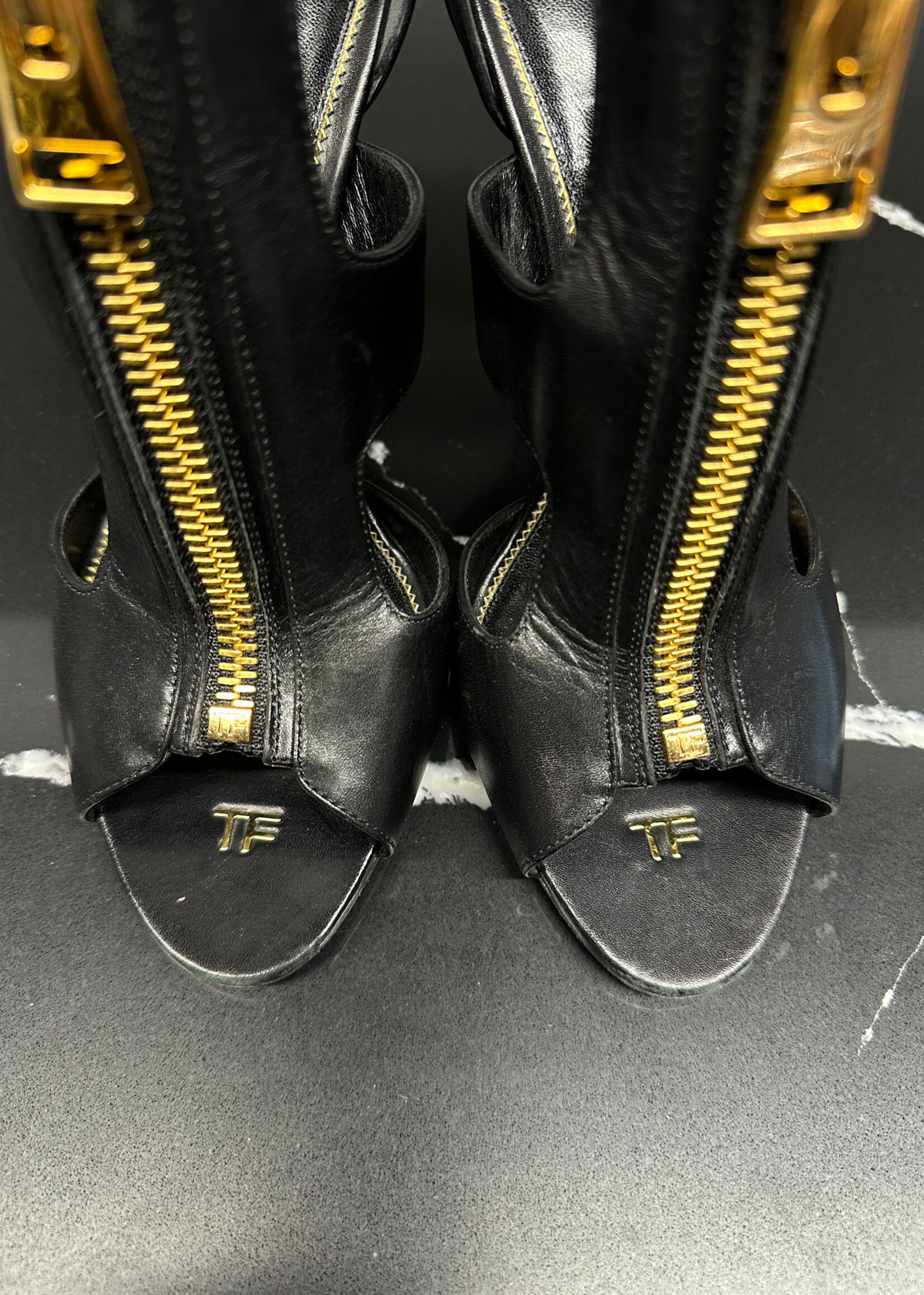 Tom Ford Peep Toe Bootie Heels Black As Is Fem 6.5