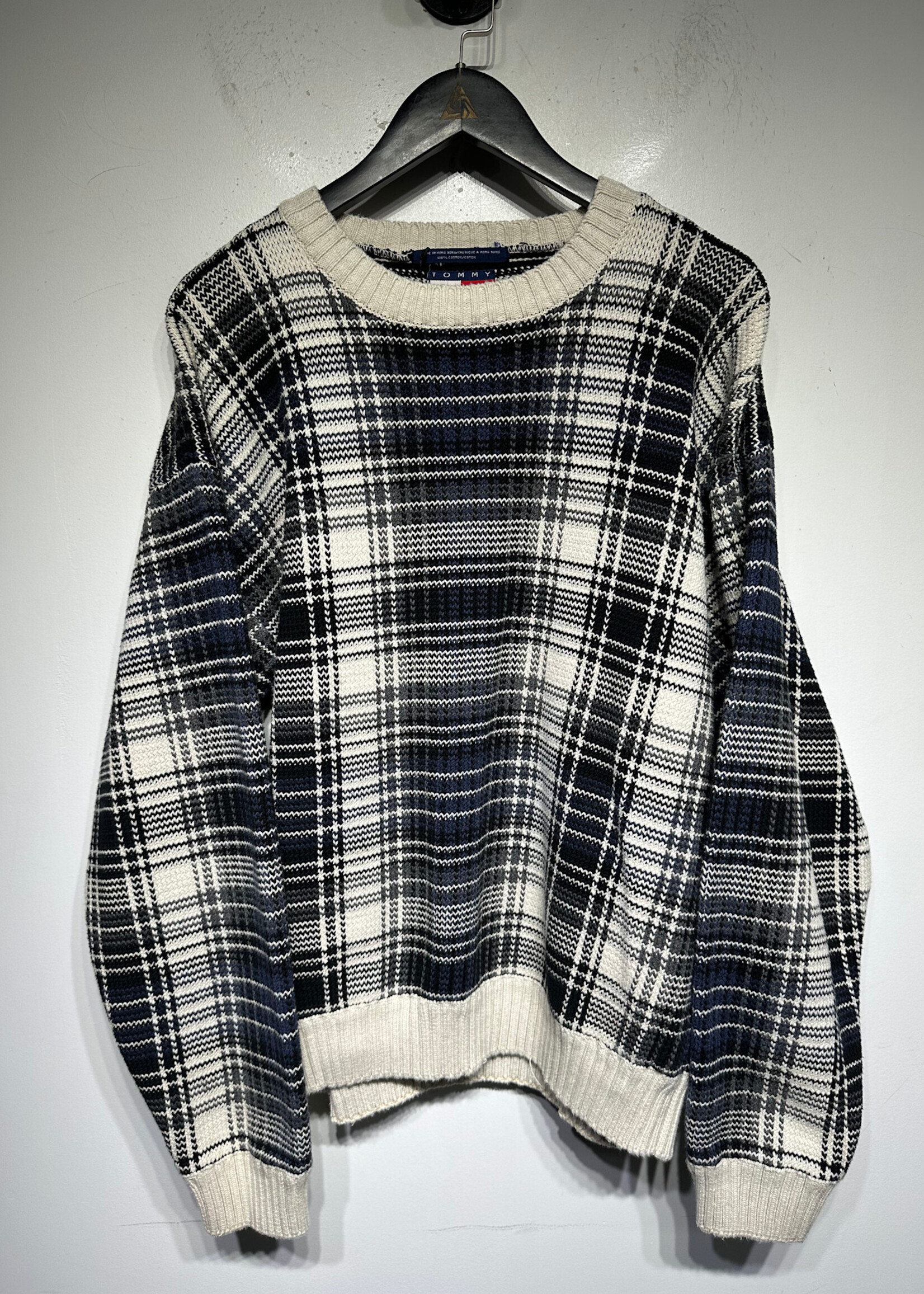 Tommy Hilfiger White Blue Plaid Sweater Masc XL
