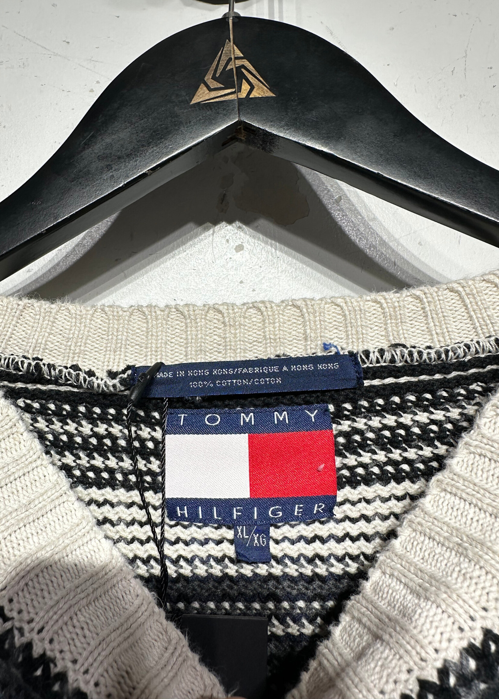 Tommy Hilfiger White Blue Plaid Sweater Masc XL