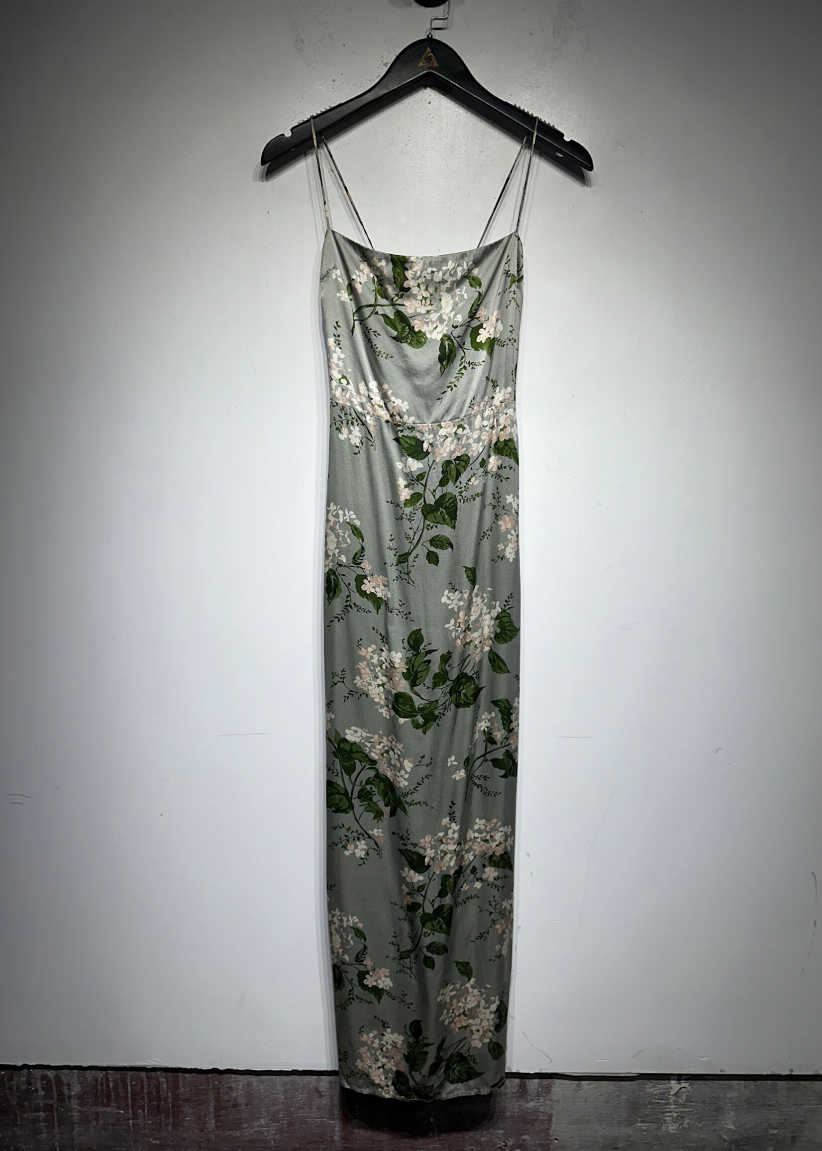 Reformation Green Floral Satin Maxi Dress 0/XS