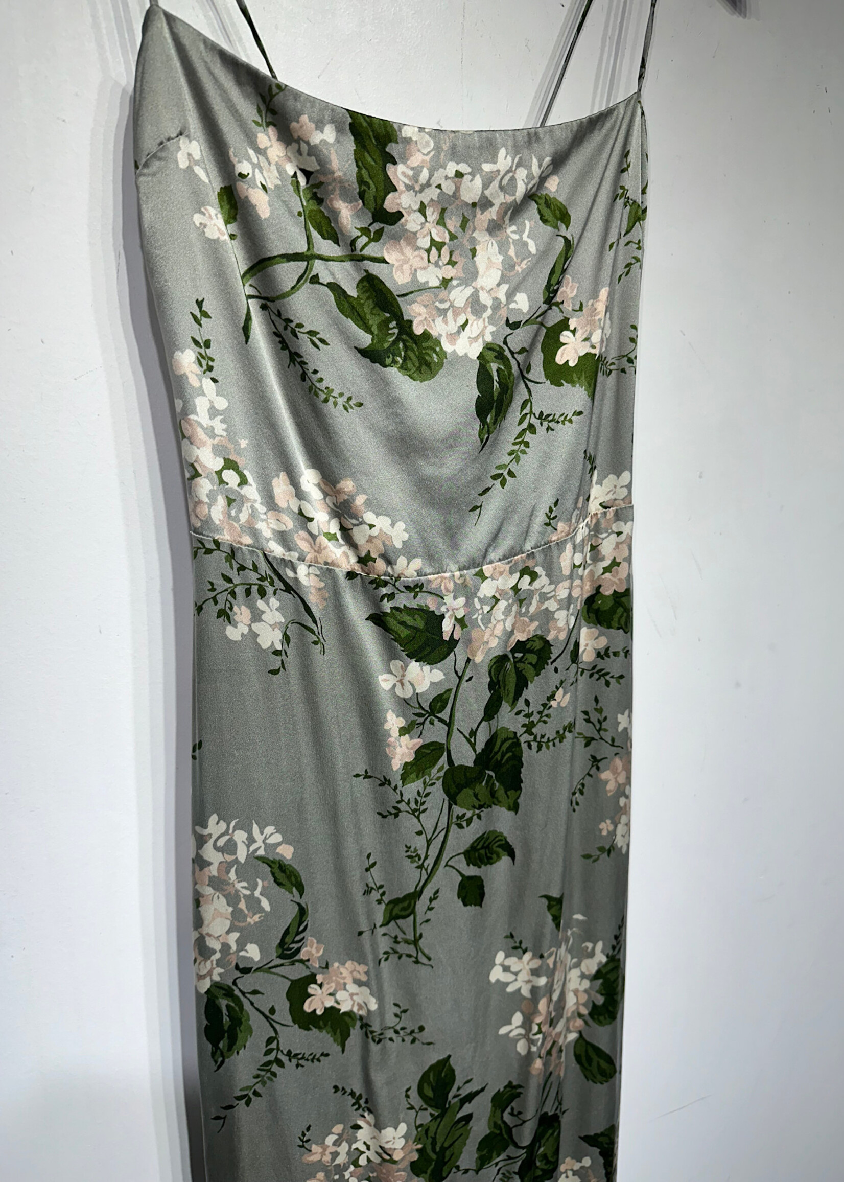 Reformation Green Floral Satin Maxi Dress 0/XS