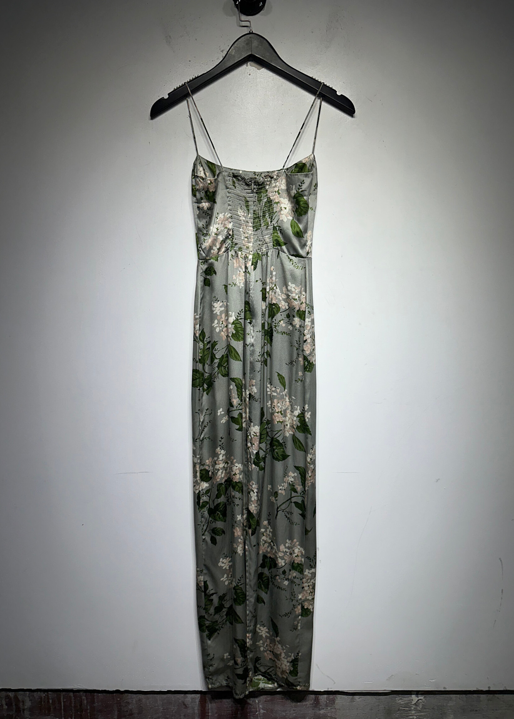 Reformation Green Floral Satin Maxi Dress 0/XS