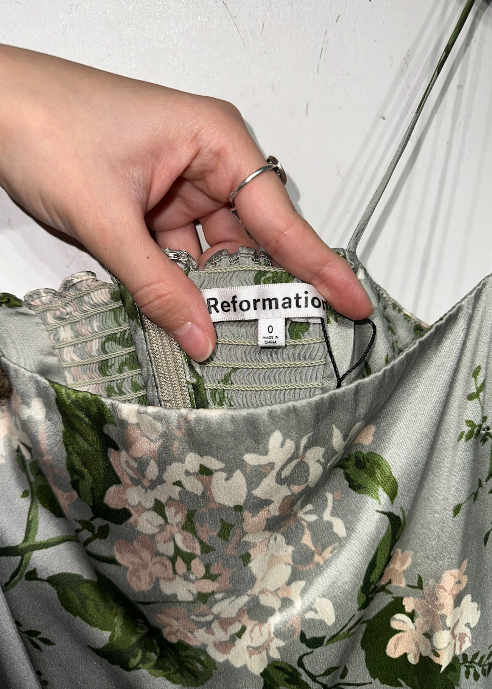 Reformation Green Floral Satin Maxi Dress 0/XS