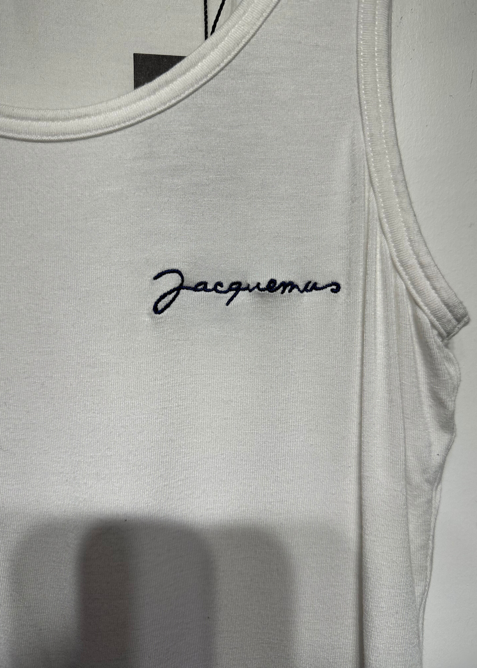 Jacquemus White Tank Top w Blue Script Embroidery Fem S