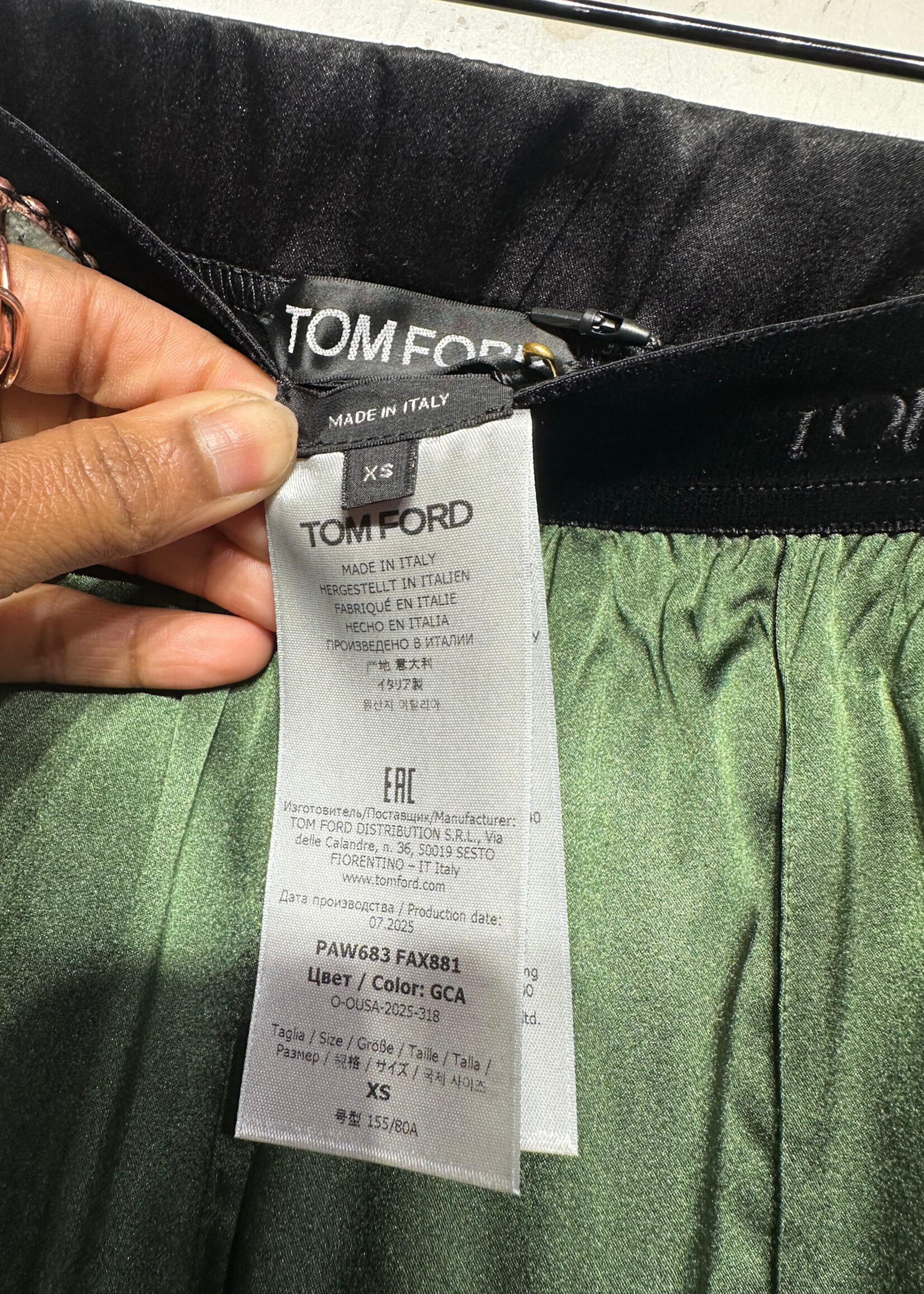 Tom Ford NWT Moss Green Silk Pant XS Retail: $980 AS IS