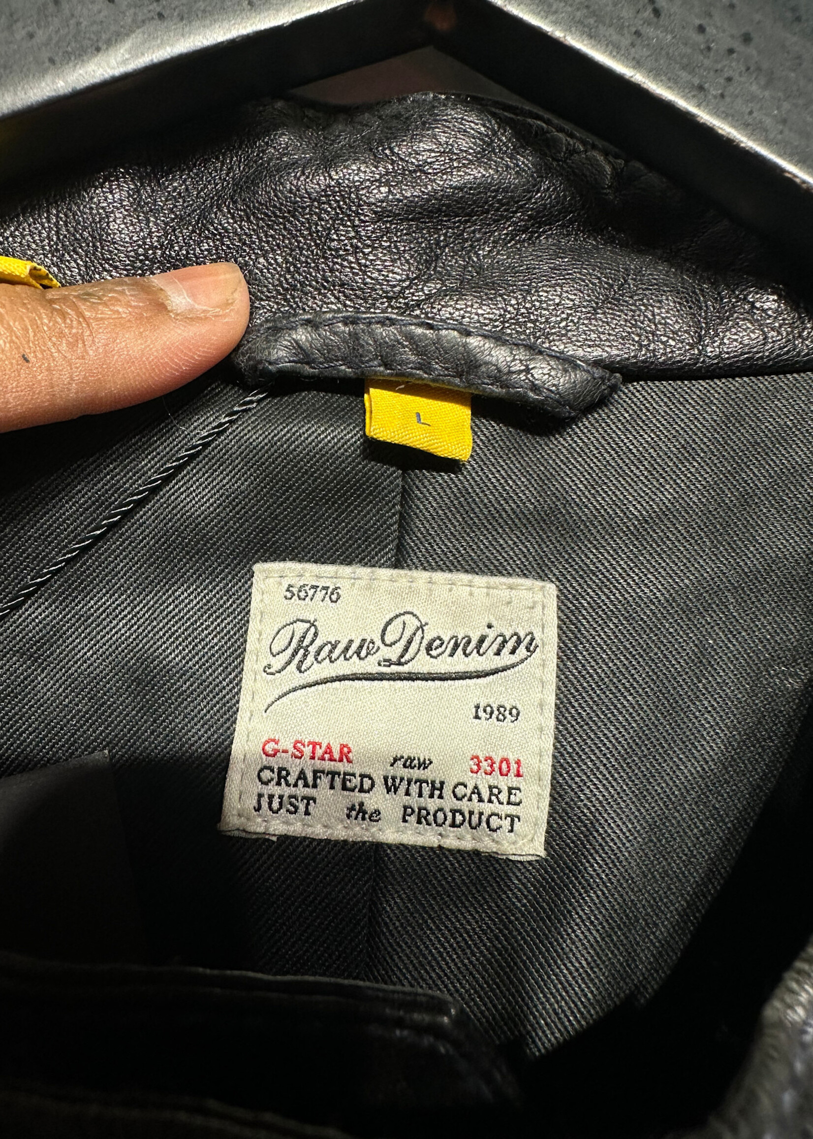 G-Star Denim Trim Leather Cafe Racer Jacket Masc L