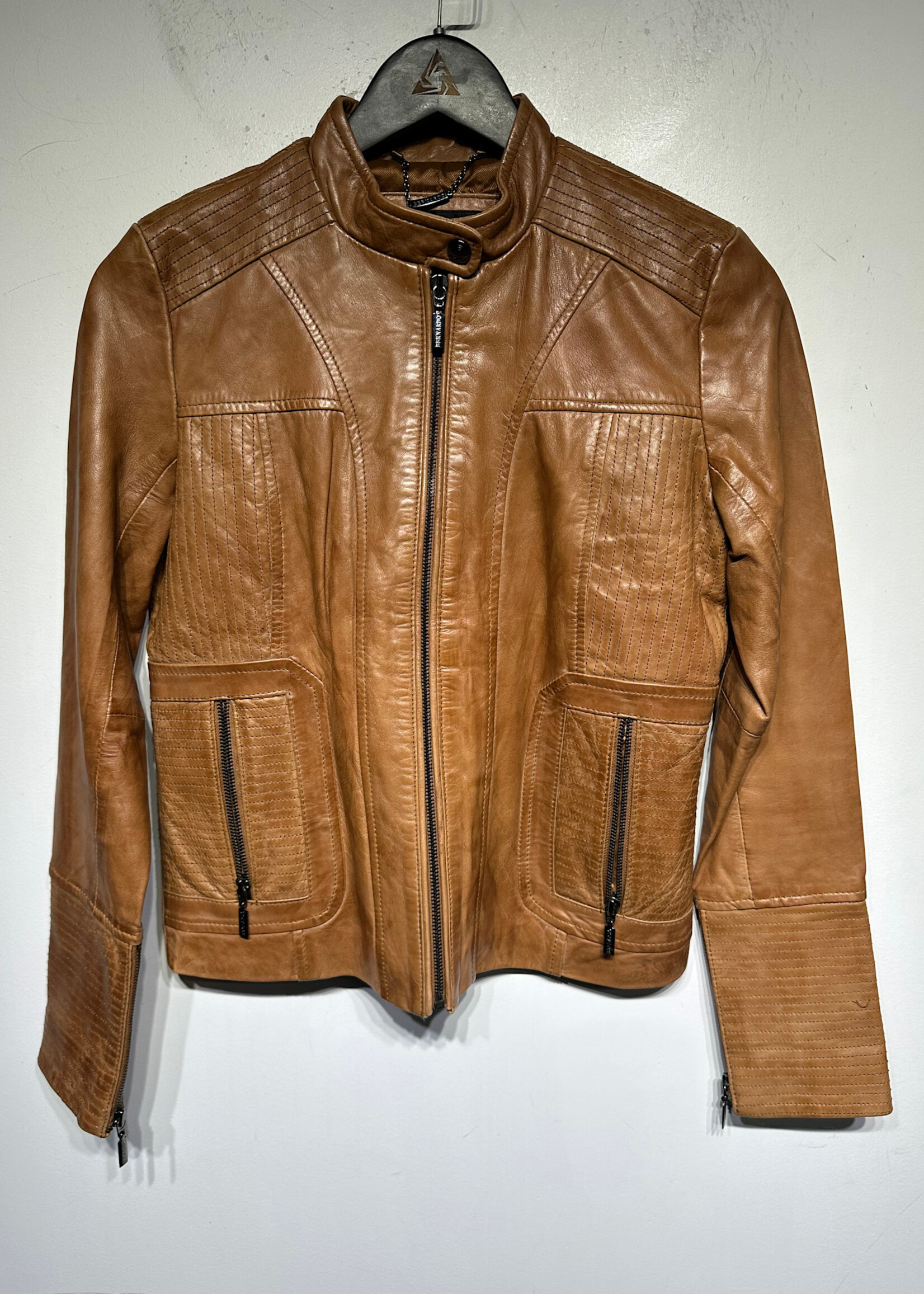 Bernardo Brown Leather Café Racer jacket Fem XS