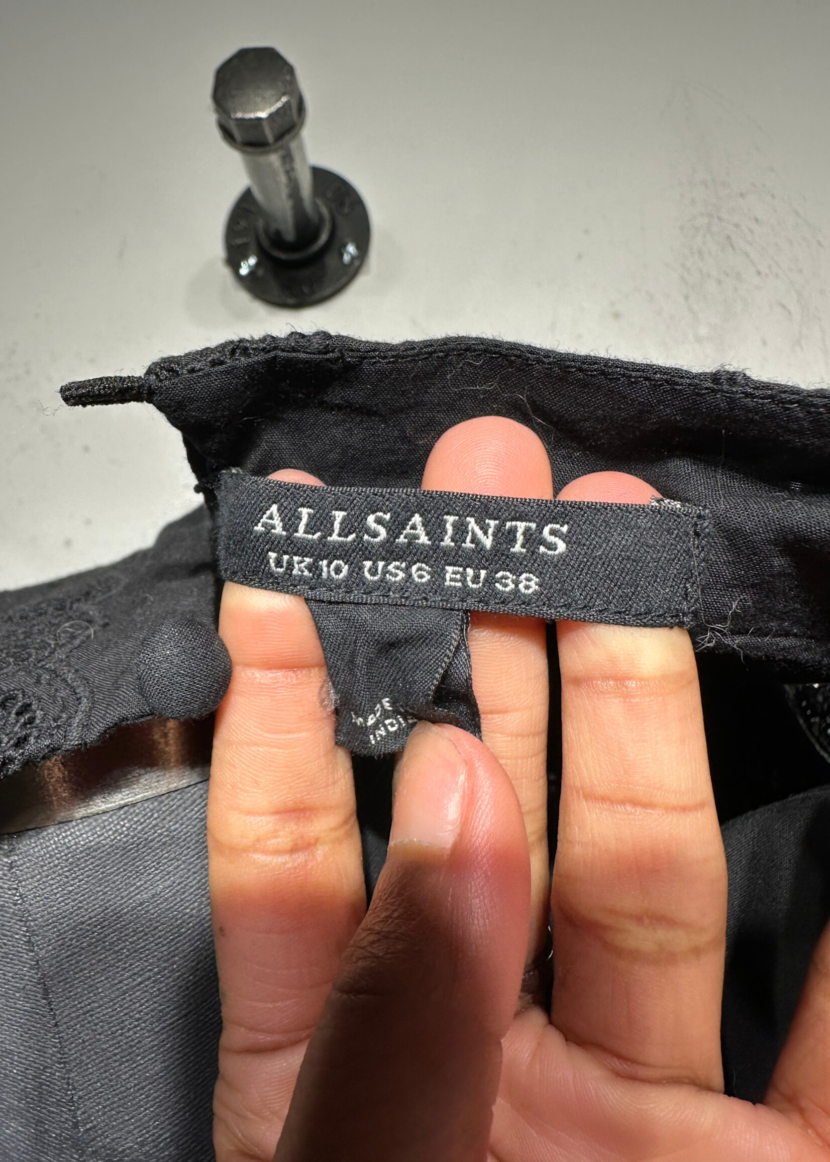 Allsaints Black Asymetrical Texutred Dress Fem M