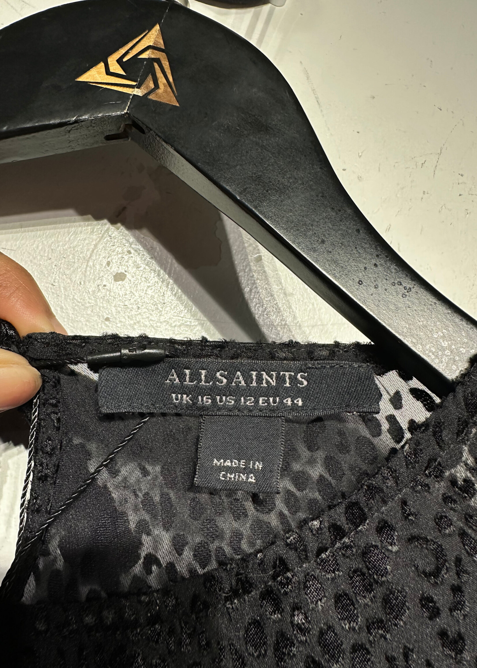 Allsaints Black Leopard Textured LS Dress Fem L