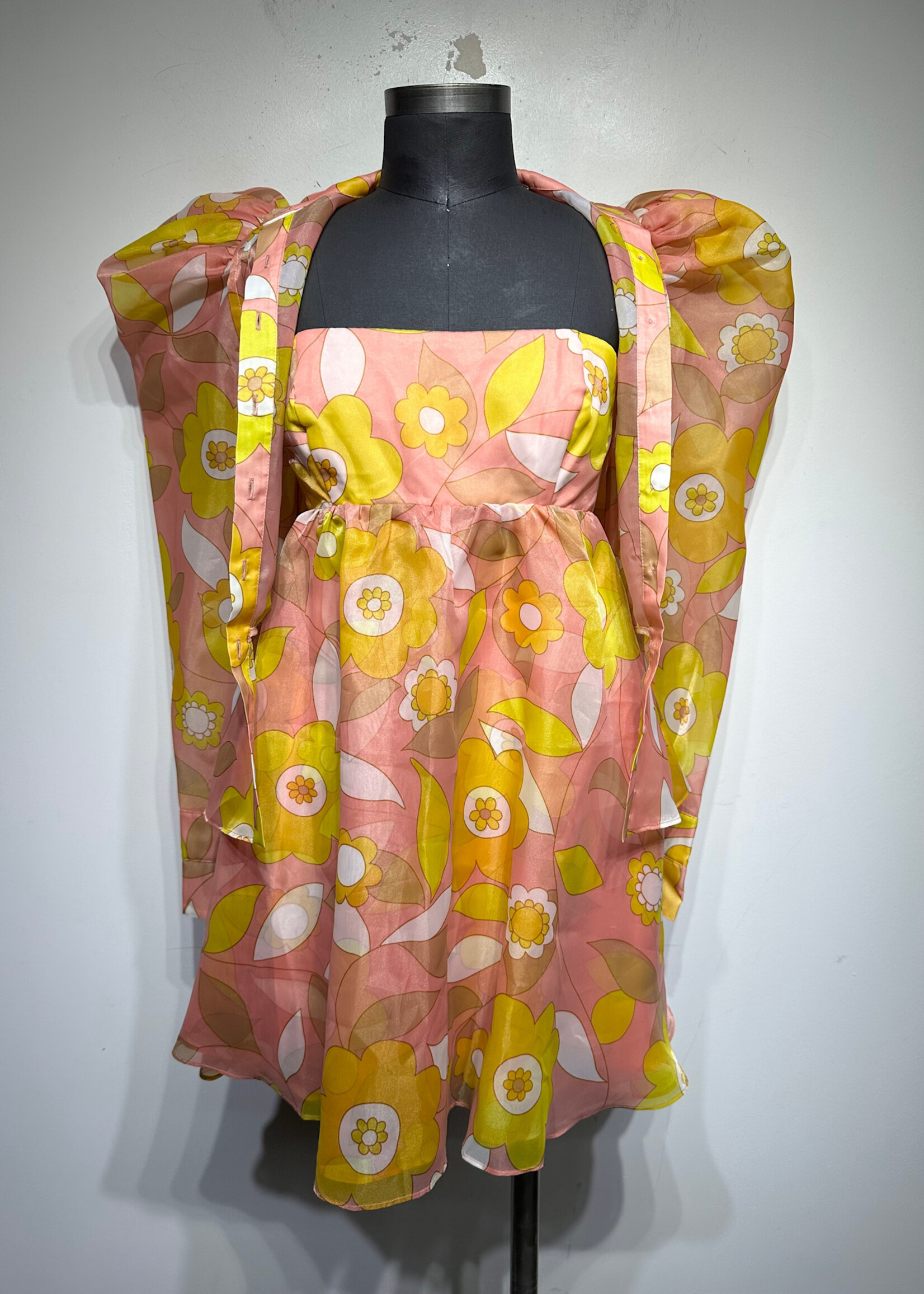 Selkie Peach Yellow Floral Pattern Top Set Fem L