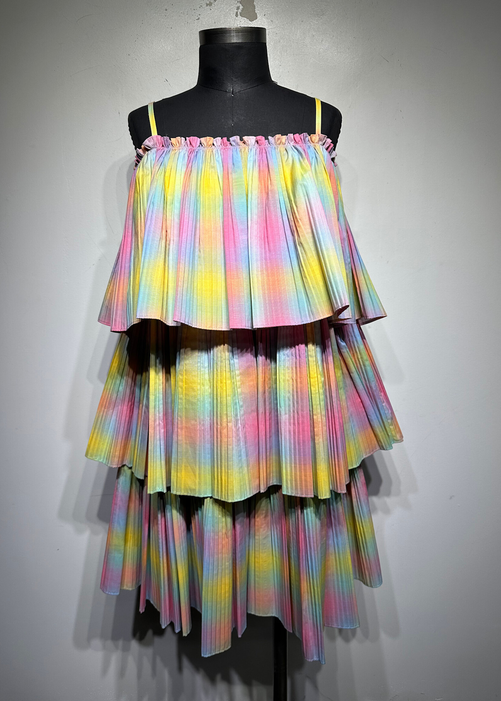 Beatrice B Rainbow Pleated Tiered Dress 4/S