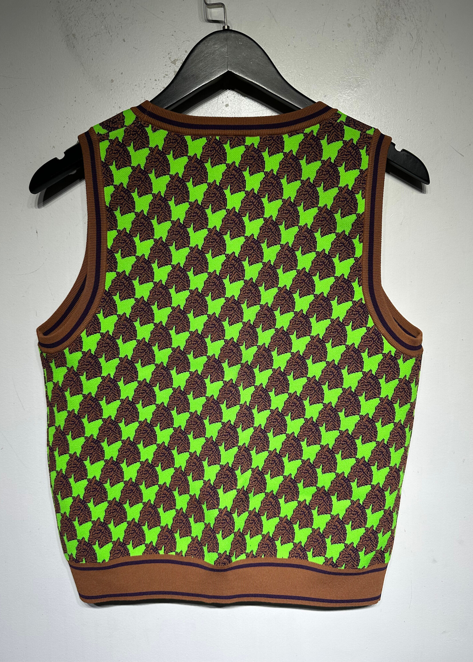 Tory Burch Green Brown Horse Knit Tank Fem L