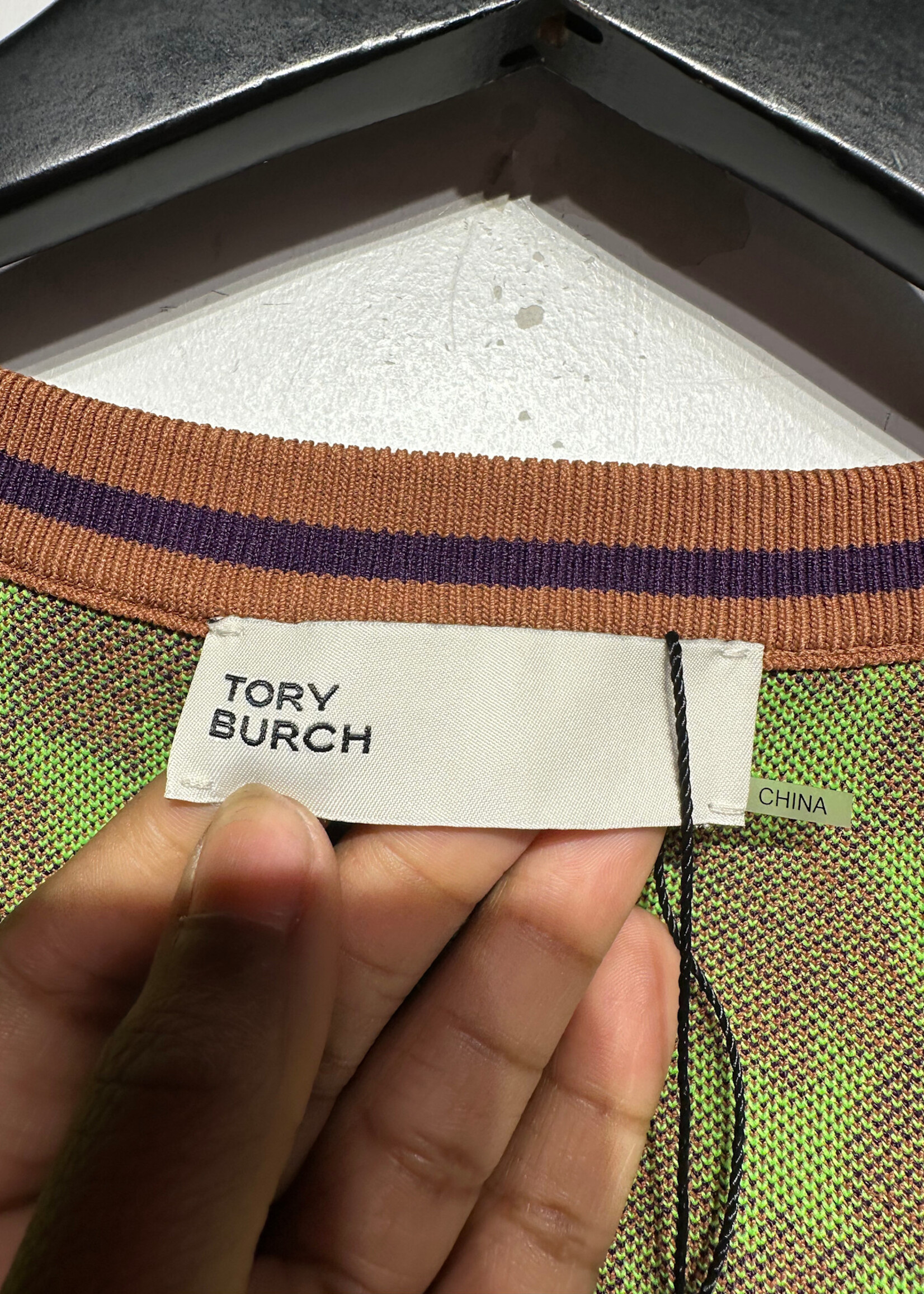 Tory Burch Green Brown Horse Knit Tank Fem L