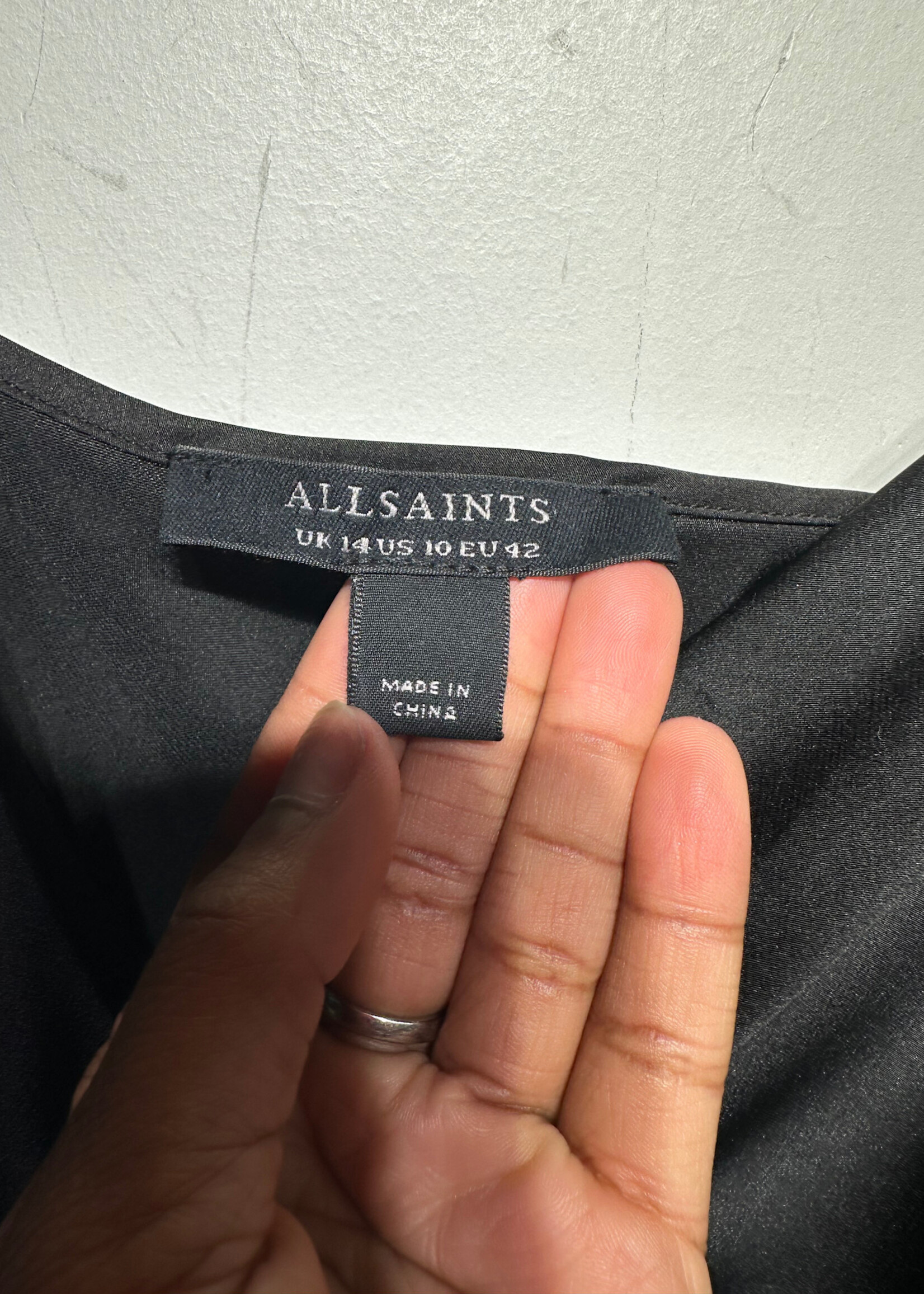Allsaints Black Satin Long Slip Dress Fem L