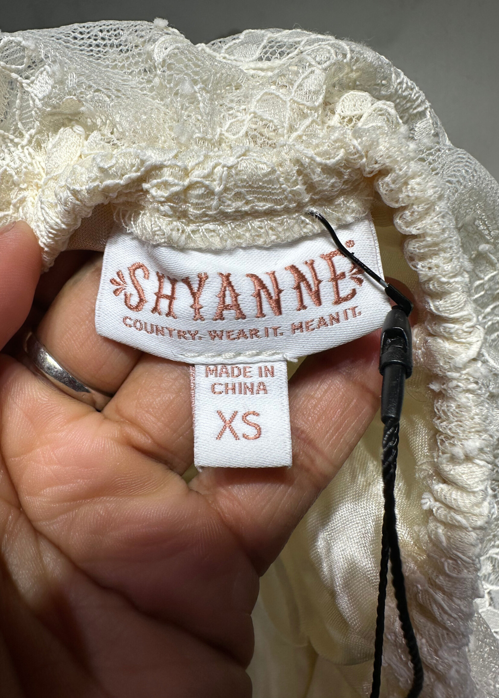 Shyanne Crème Off Shoulder Lace Dress XS