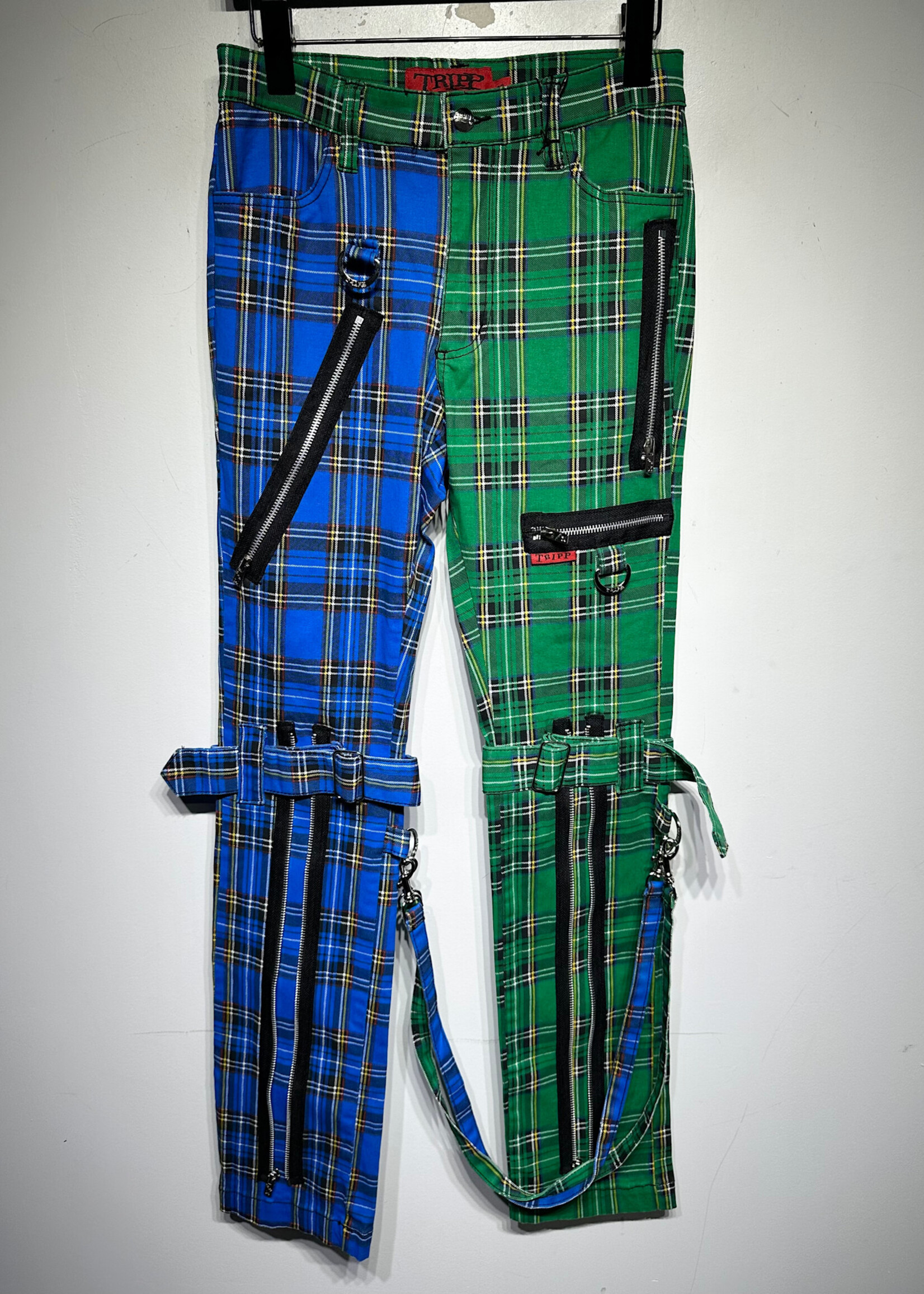 Tripp NYC Green Blue Flannel Zipper Pants 26 Fem