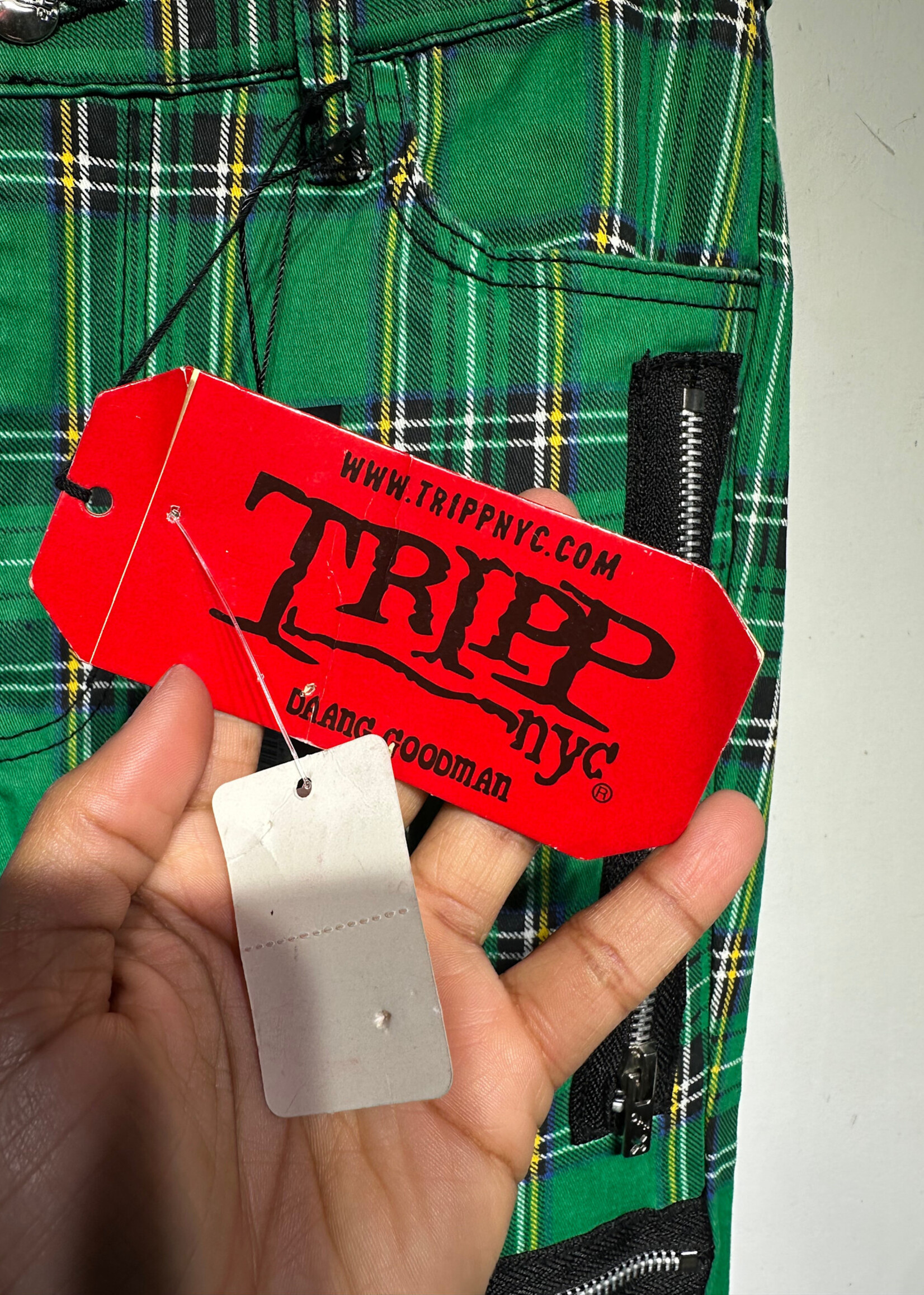 Tripp NYC Green Blue Flannel Zipper Pants 26 Fem