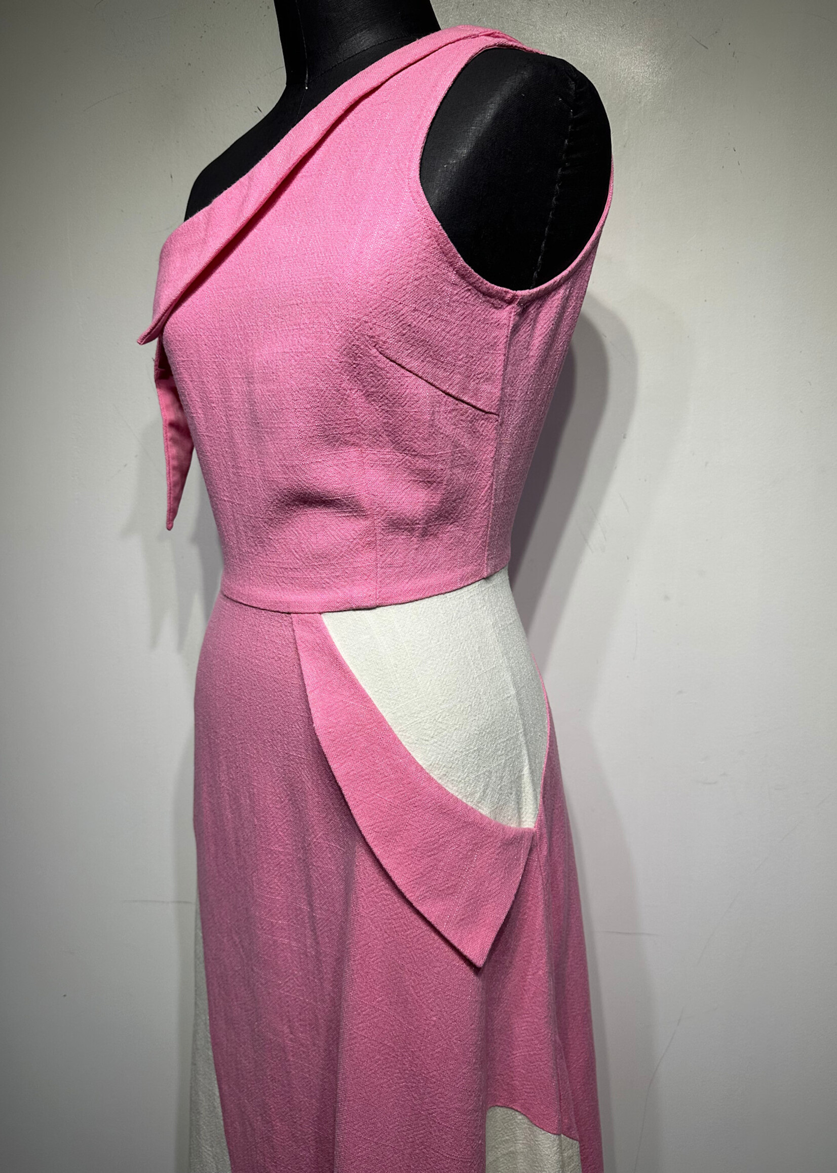 Fashion Brand Company Pink White Single Strap Dress Fem M