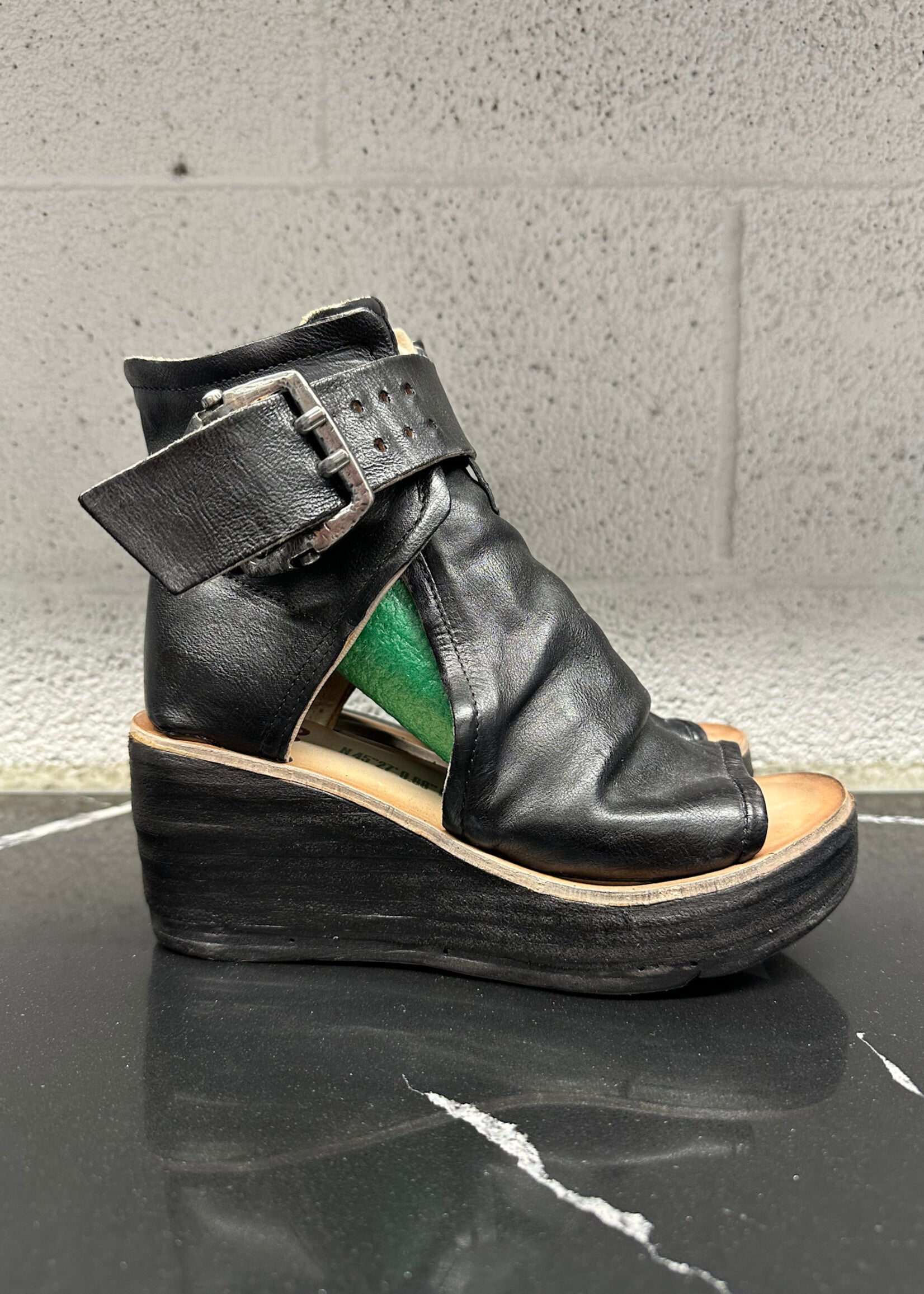 AS.98 Naya Black Wedge Sandal 36/6 Retail: $375