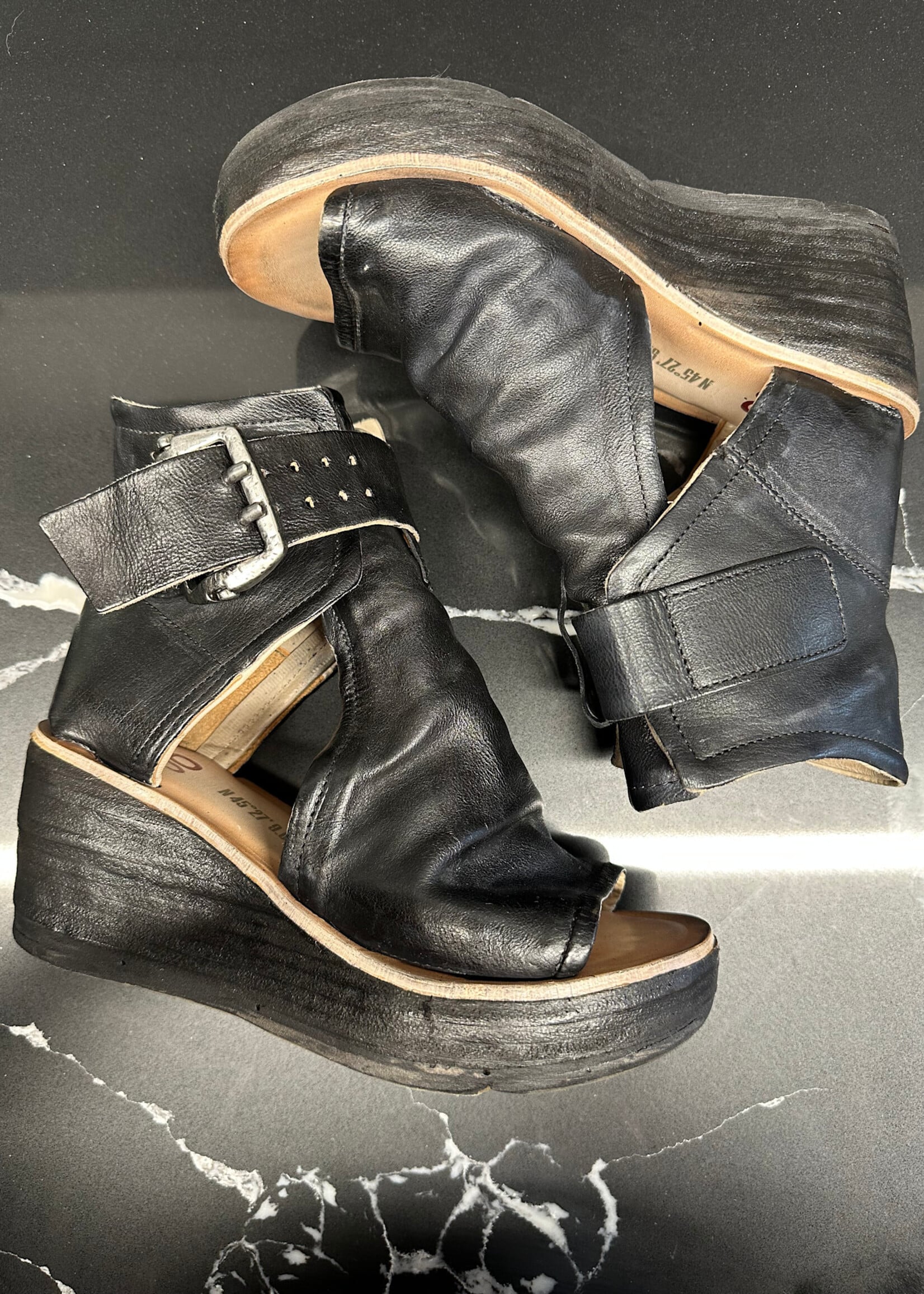 AS.98 Naya Black Wedge Sandal 36/6 Retail: $375