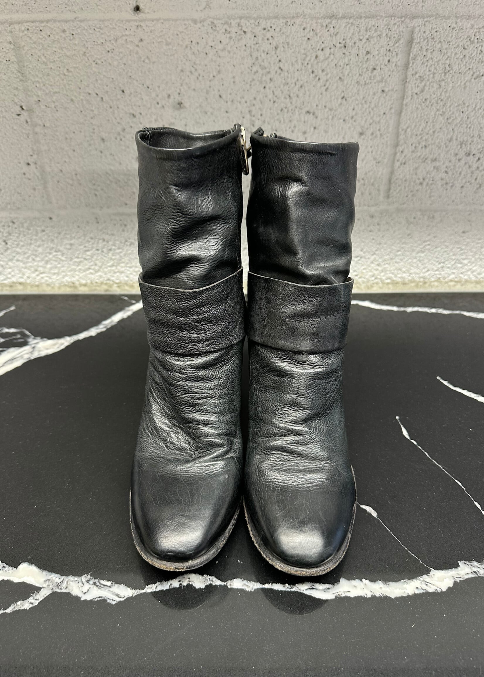 AS.98 Black Leather Spiral Zip Boots 37/7