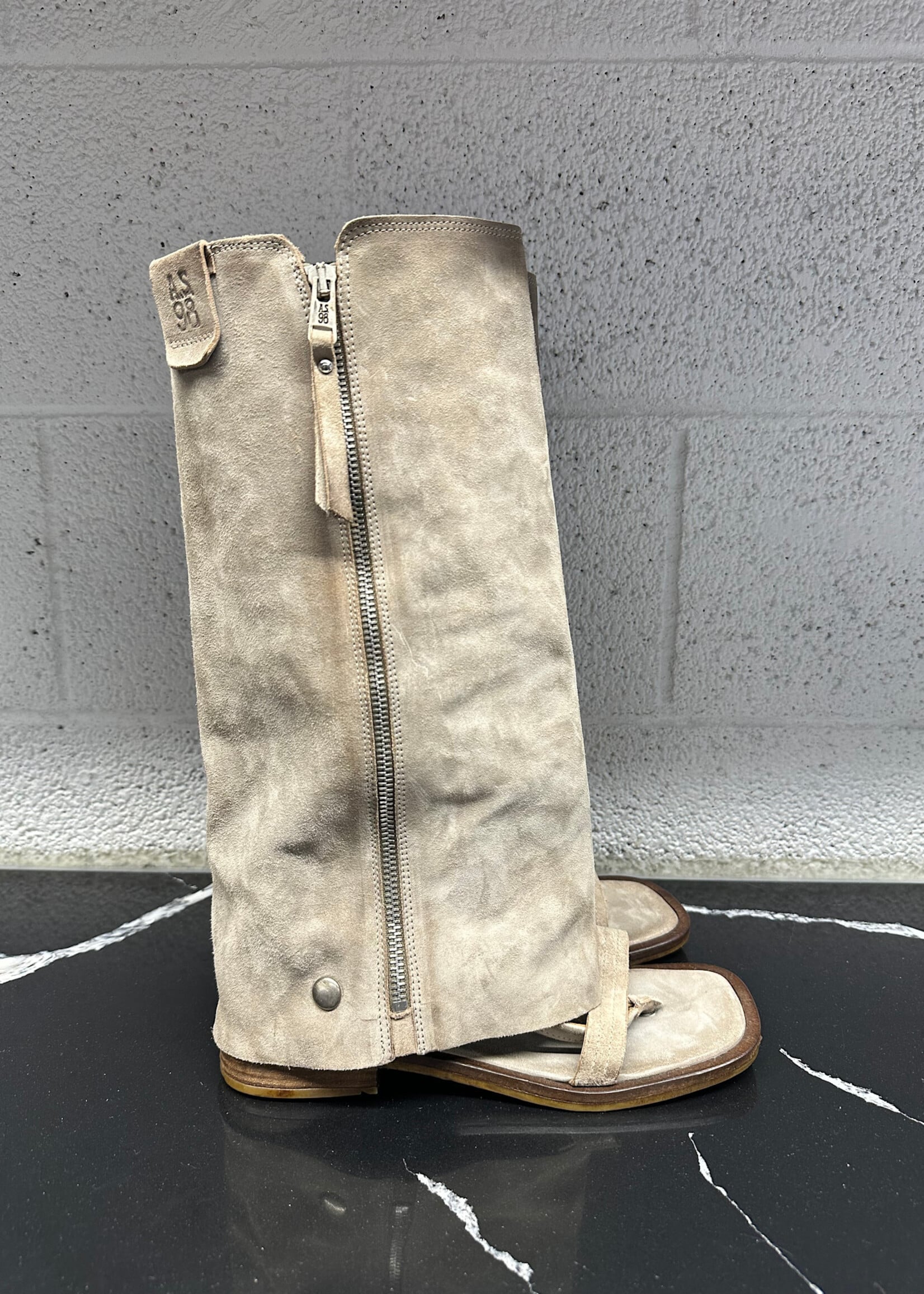 AS.98 Grey Suede Snap Gaiter Sandal 7.5
