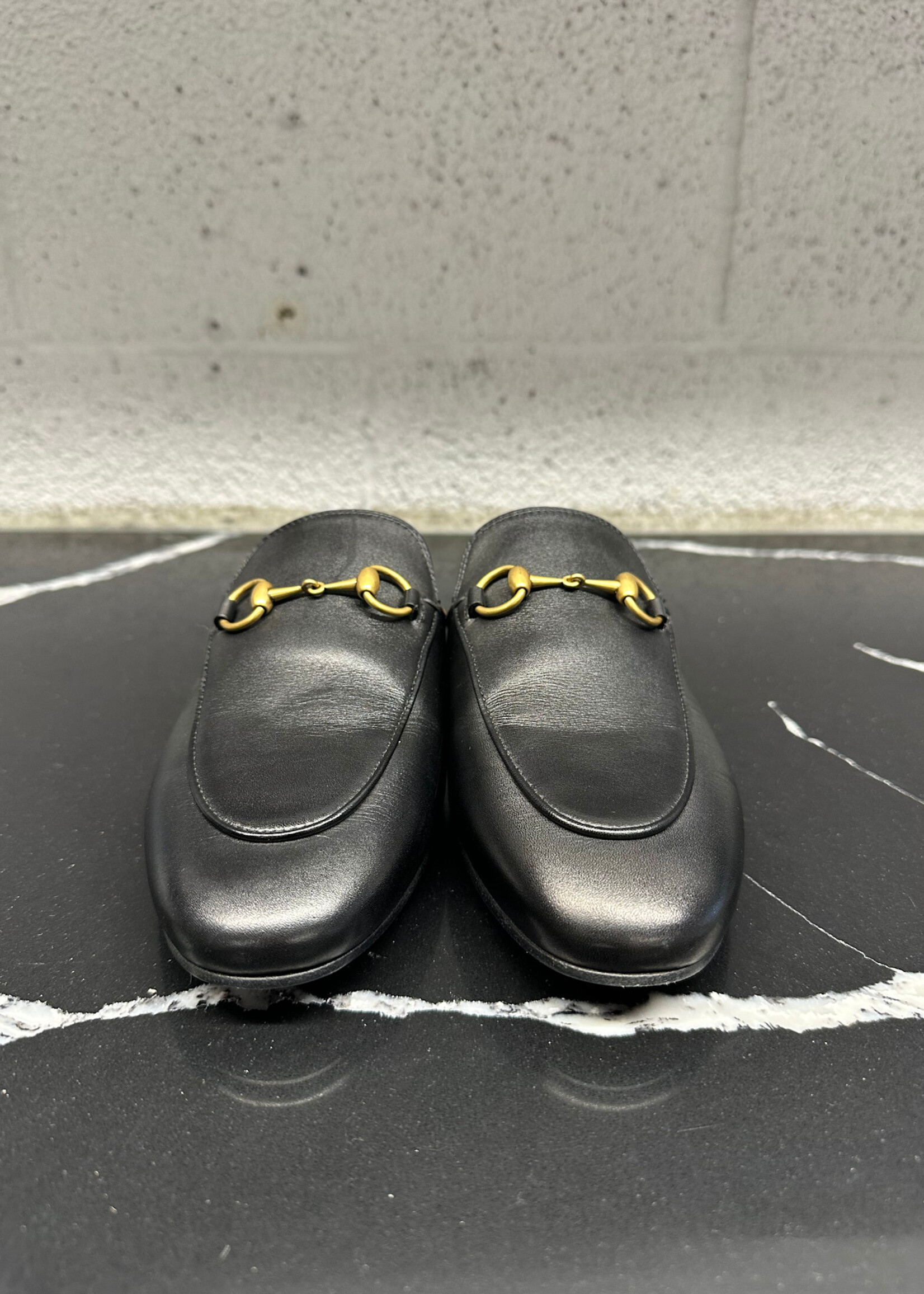 Gucci Princeton Black Leather Mules Fem 6.5