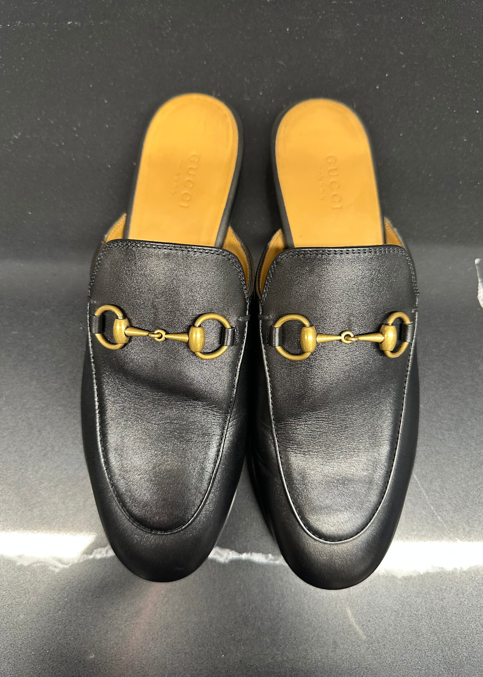 Gucci Princeton Black Leather Mules Fem 6.5