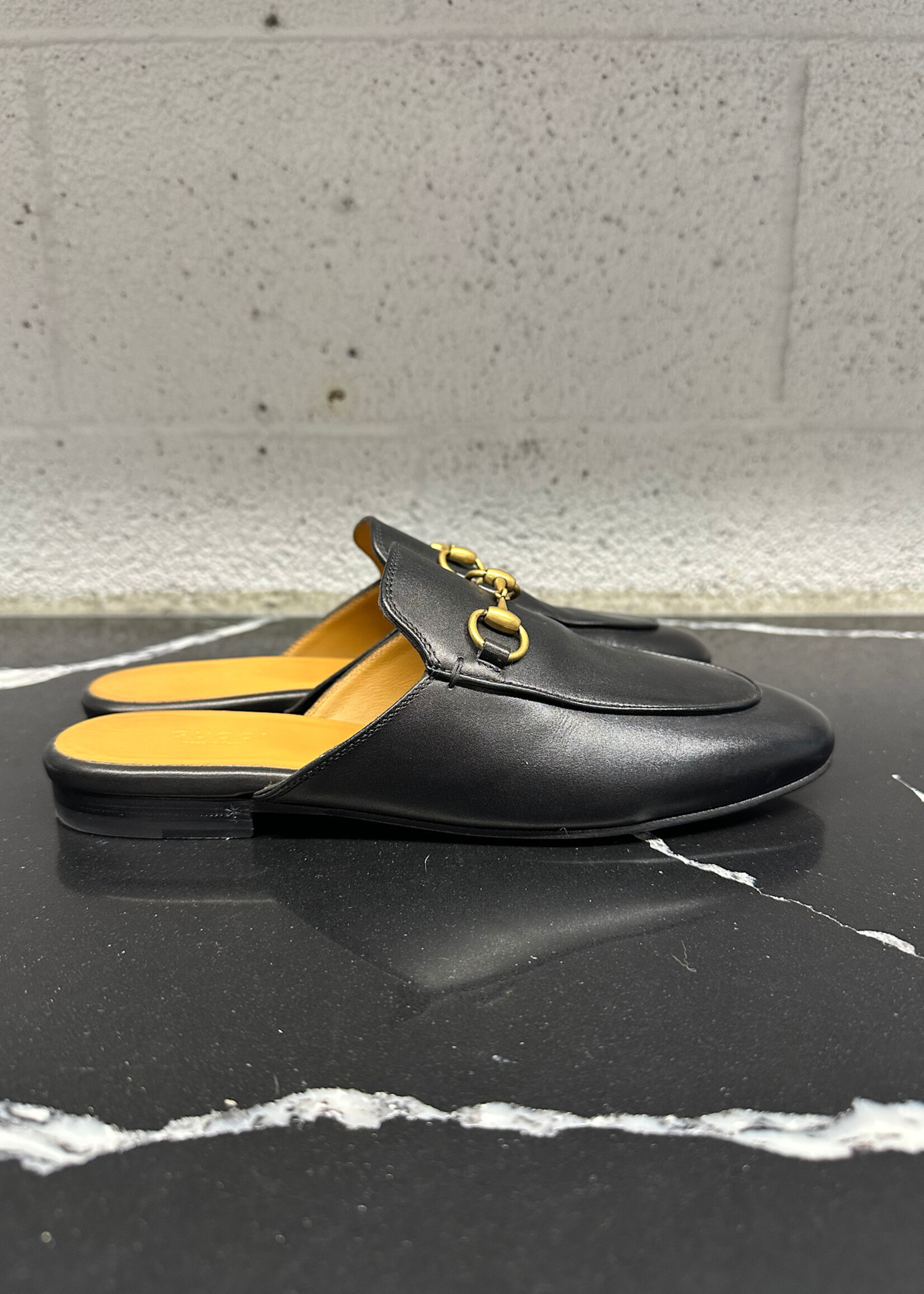 Gucci Princeton Black Leather Mules Fem 6.5