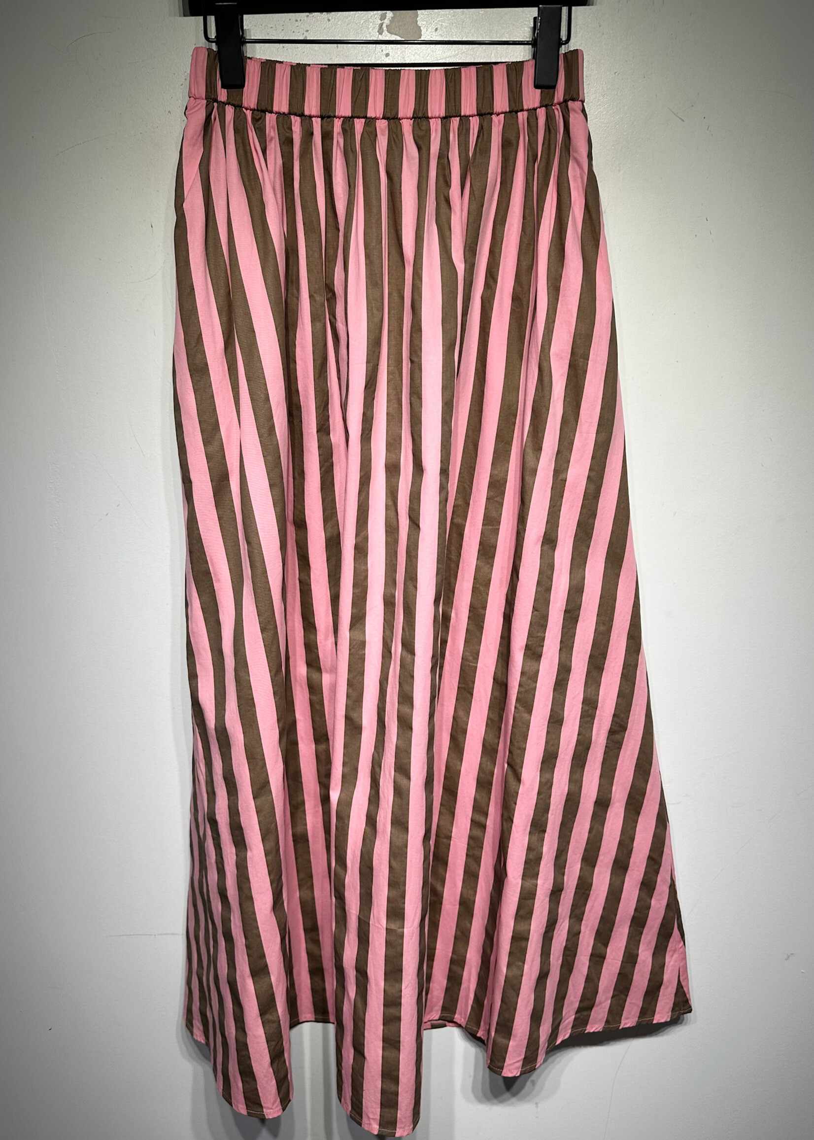 FRNCH Paris Pink Brown Striped Maxi Skirt 26-28