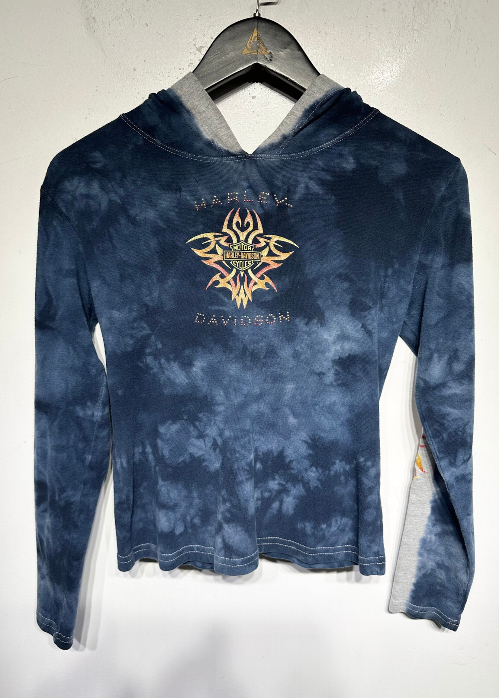 Harley Blue Tie Dye Bedazzle Hoodie Fem M