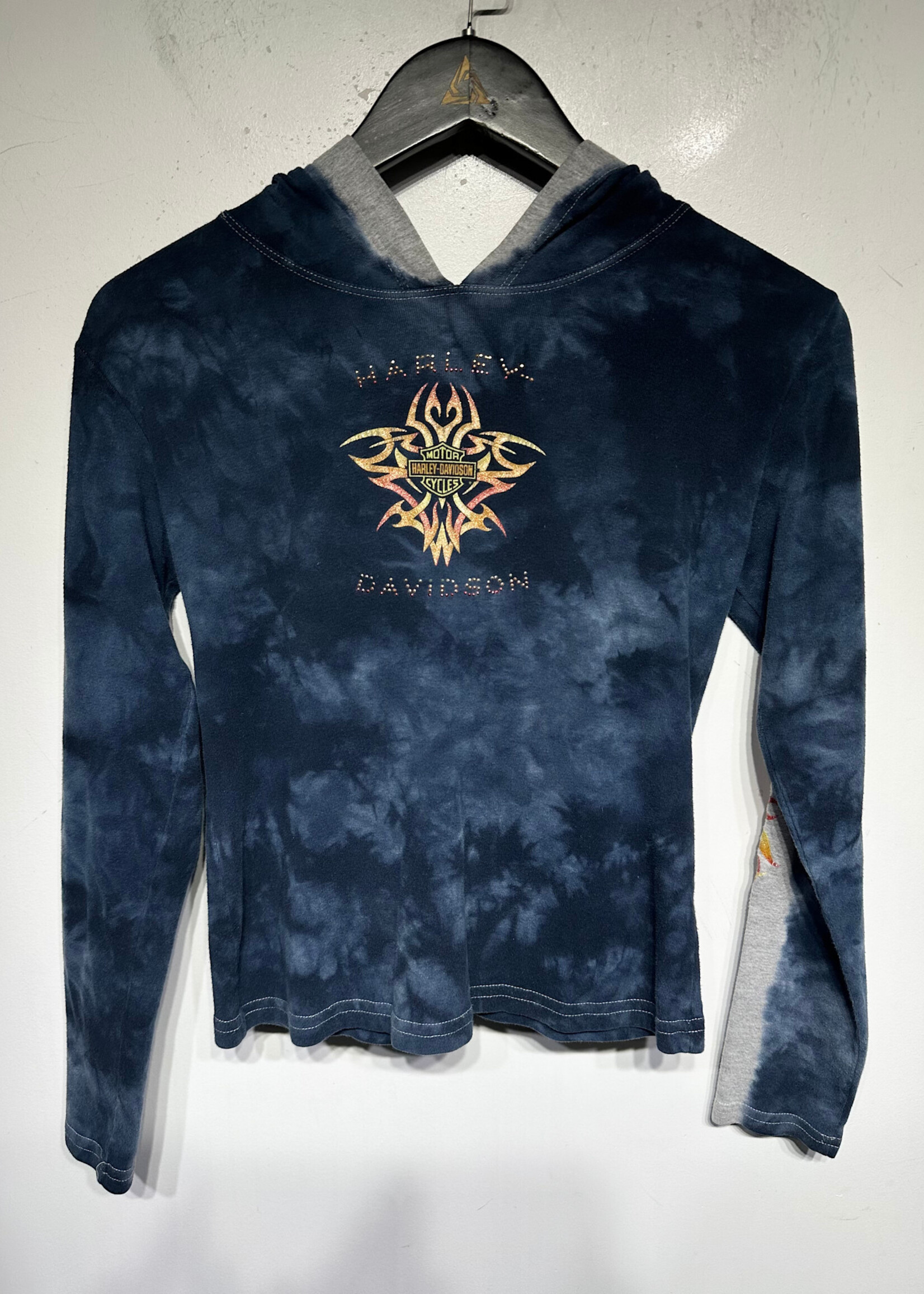 Harley Blue Tie Dye Bedazzle Hoodie Fem M