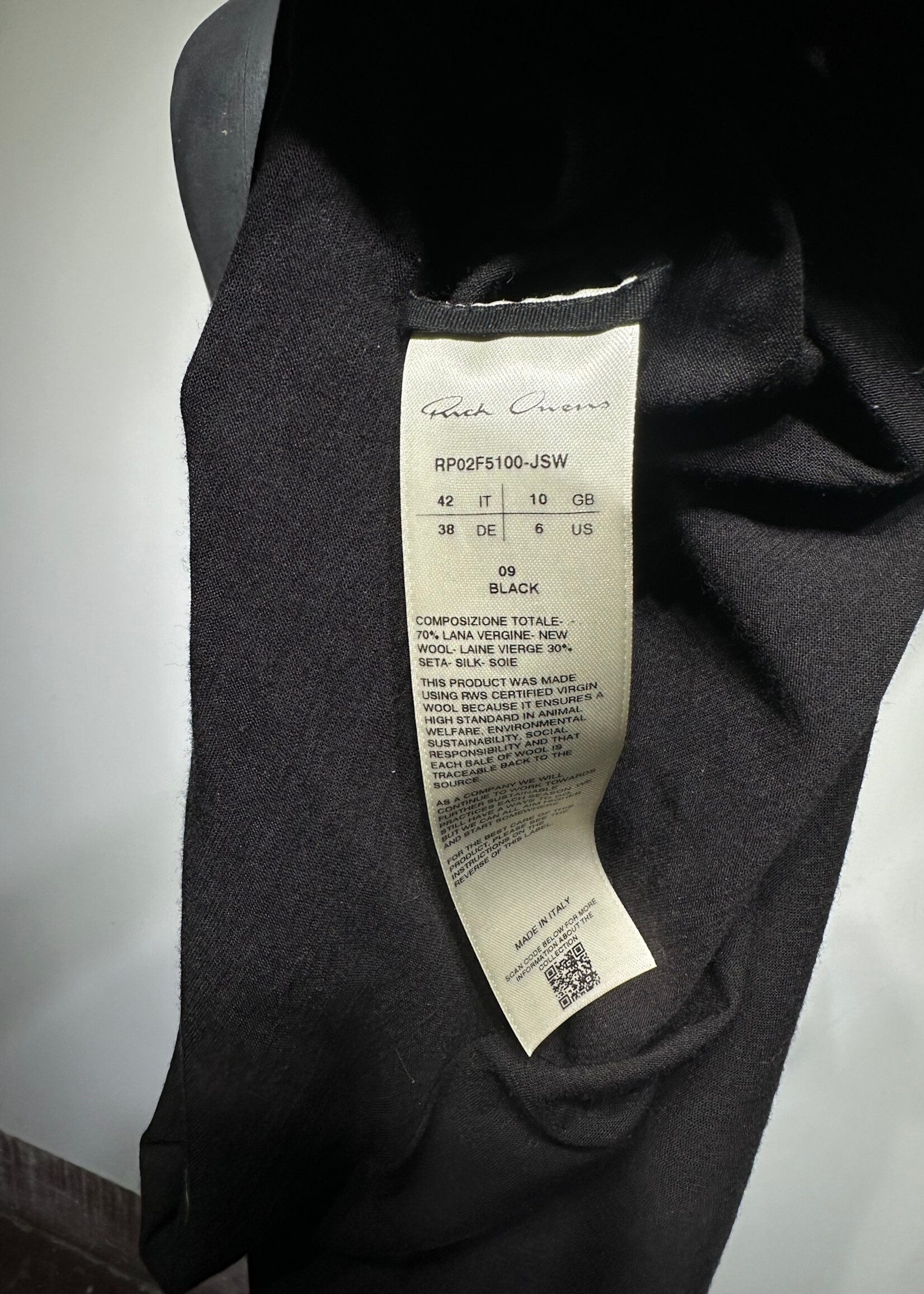 Rick Owens Tower Black Wool Draped Top