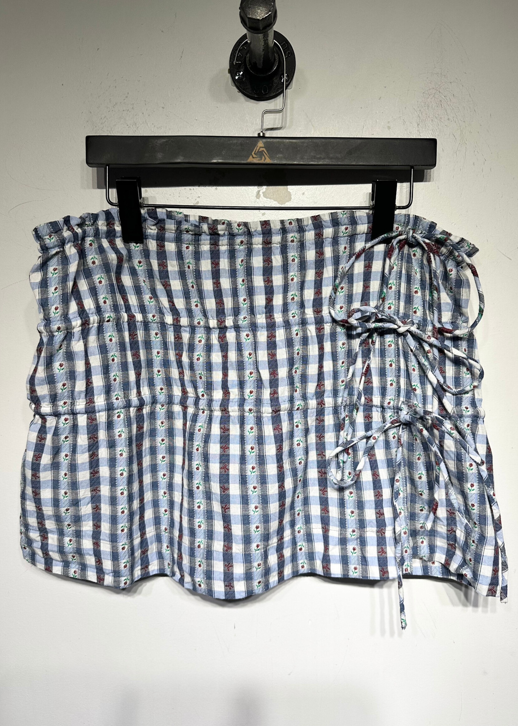Damson Madder Blue Checkered Rose Pattern Skirt Fem 36