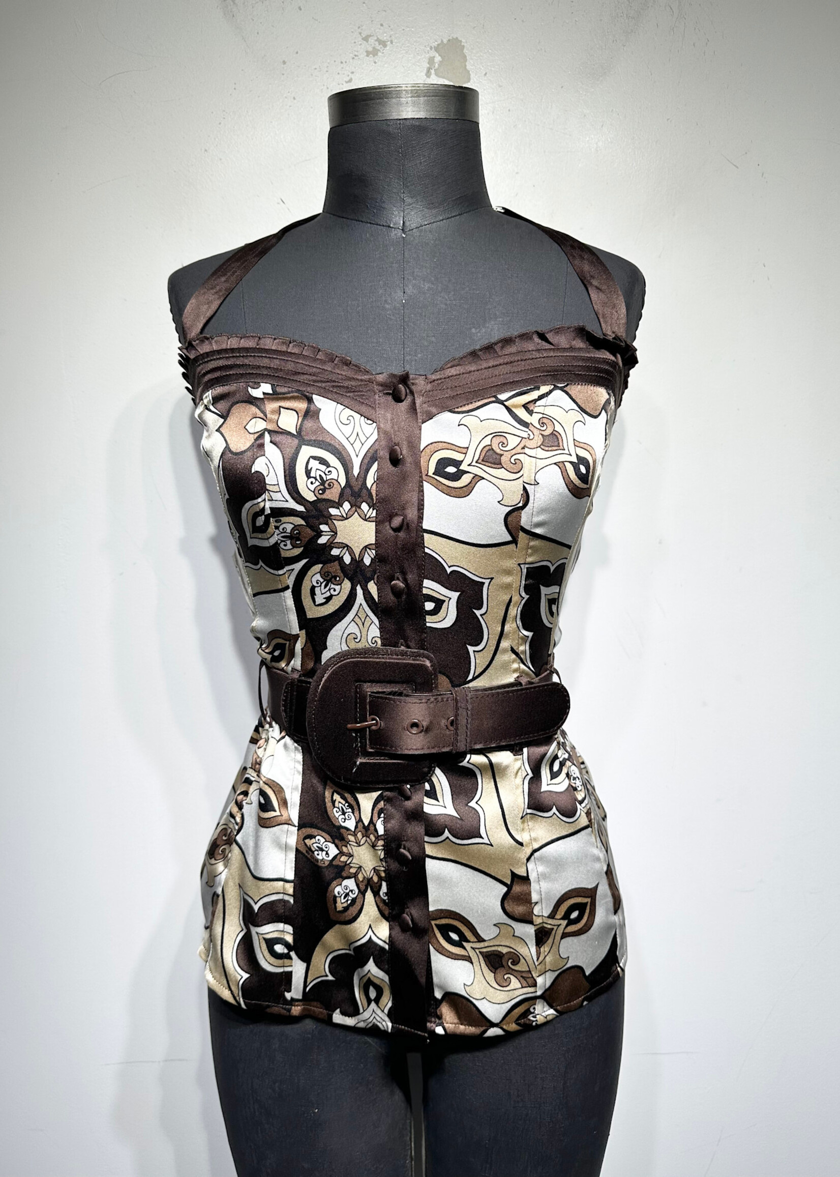 Bebe NWT Brown Pasley Belted Halter S Fem