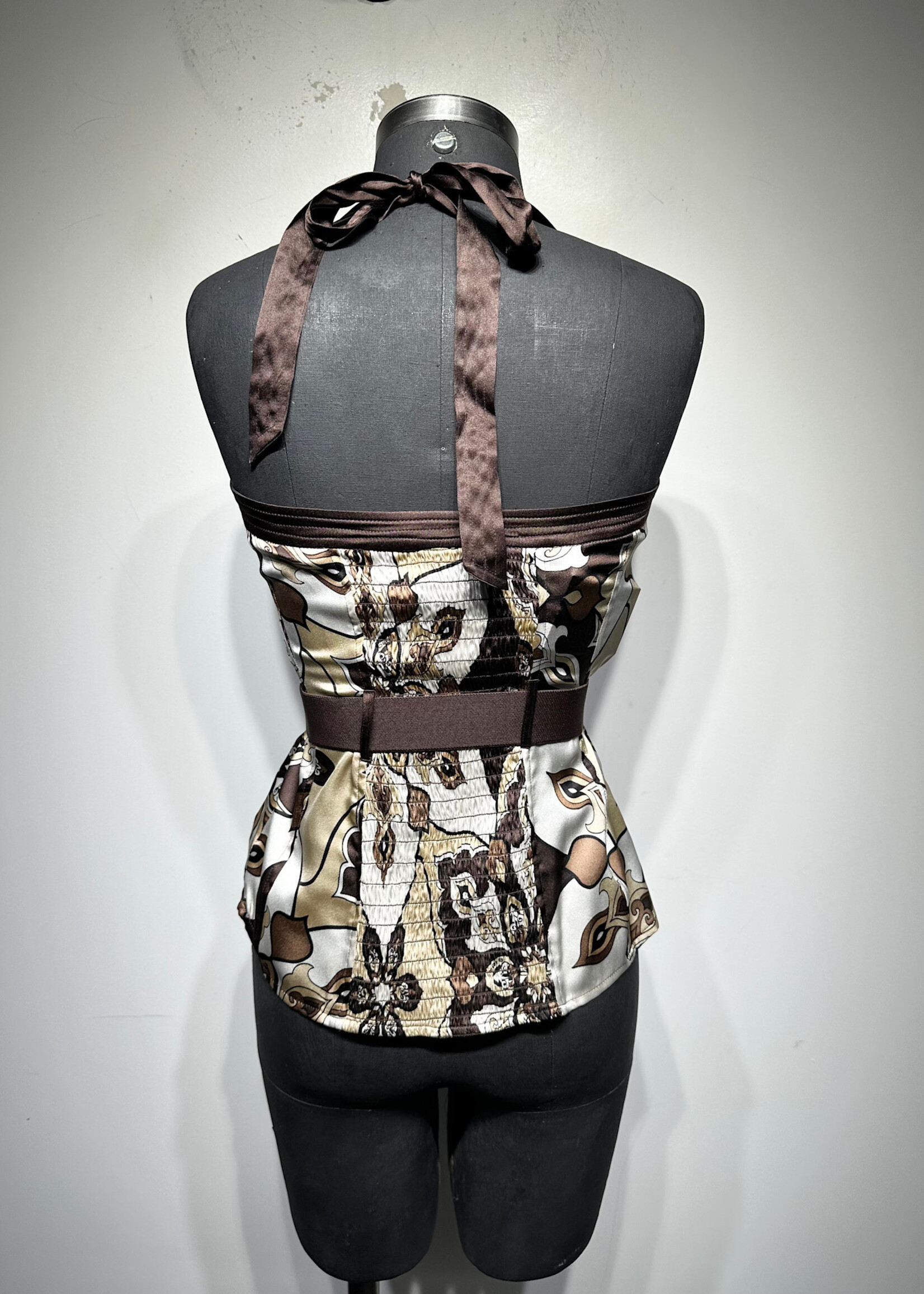 Bebe NWT Brown Pasley Belted Halter S Fem