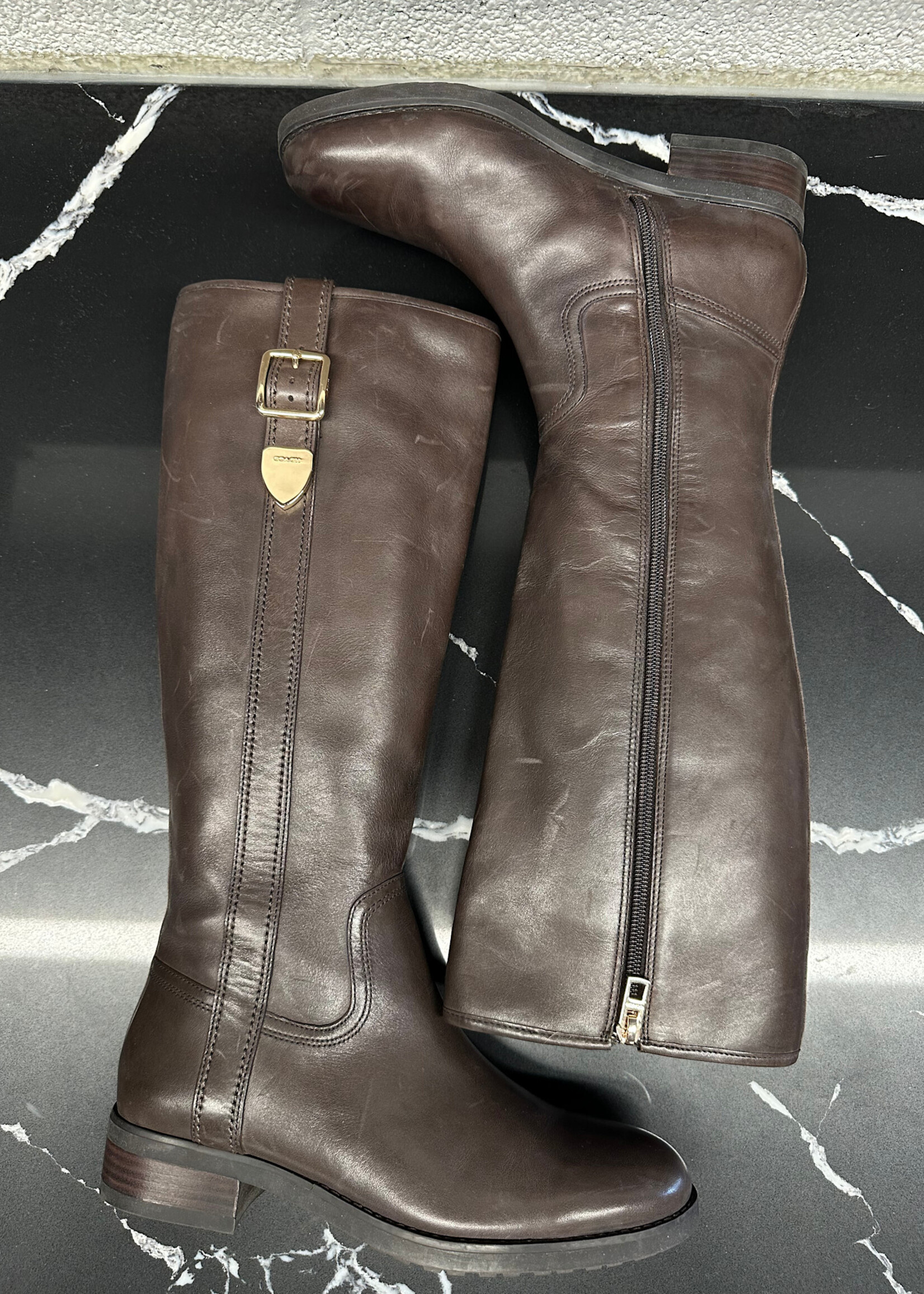 Coach Brown Leather Riding Boots Fem 7.5