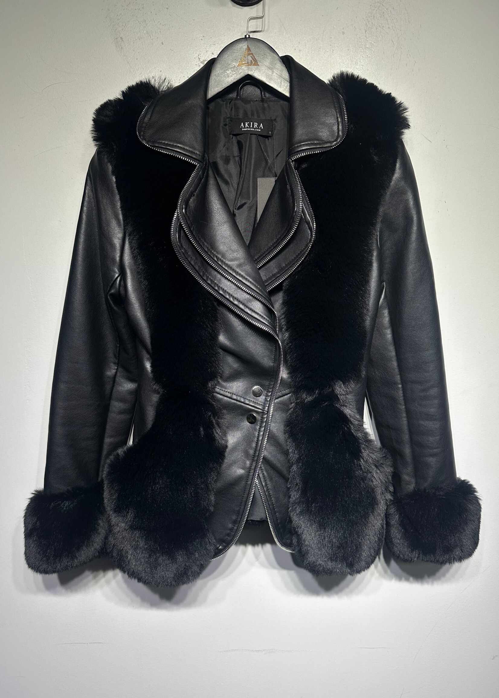 Akira Faux Leather/Fur Long Jacket S