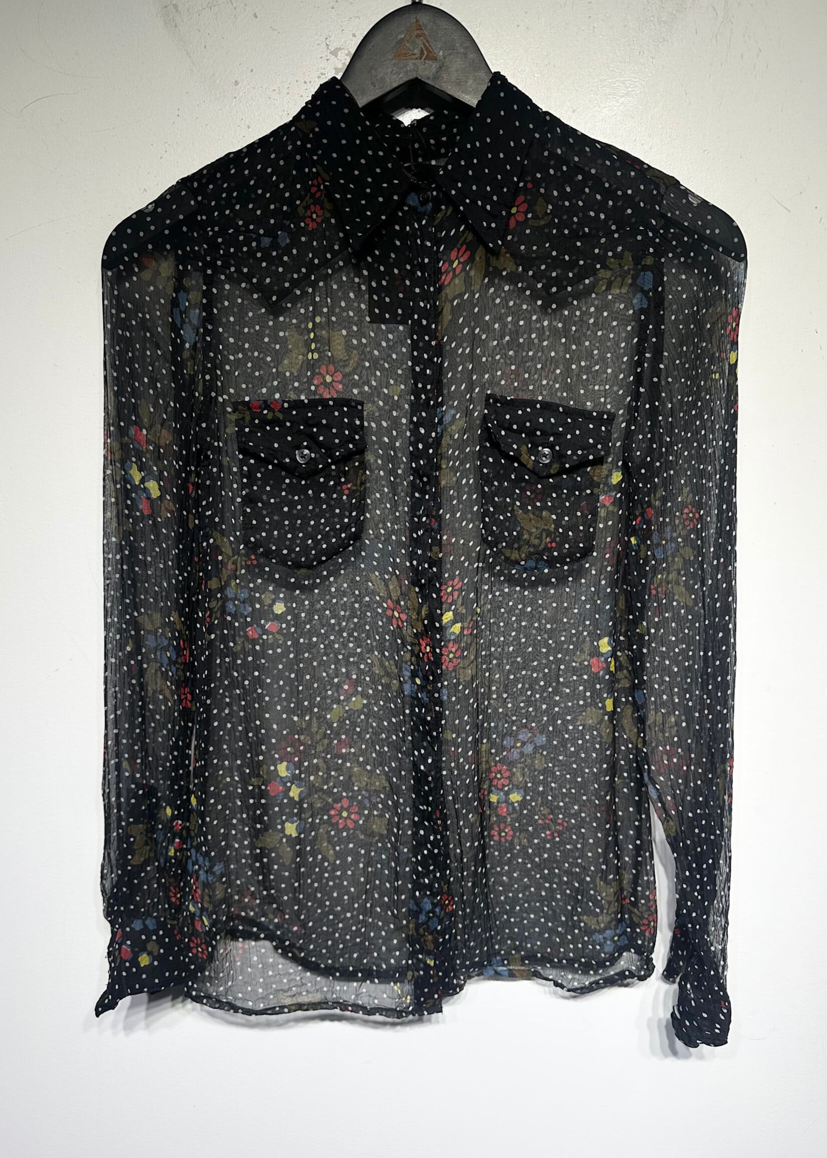 Diesel Black Polka Dot Floral Sheet Blouse Fem S