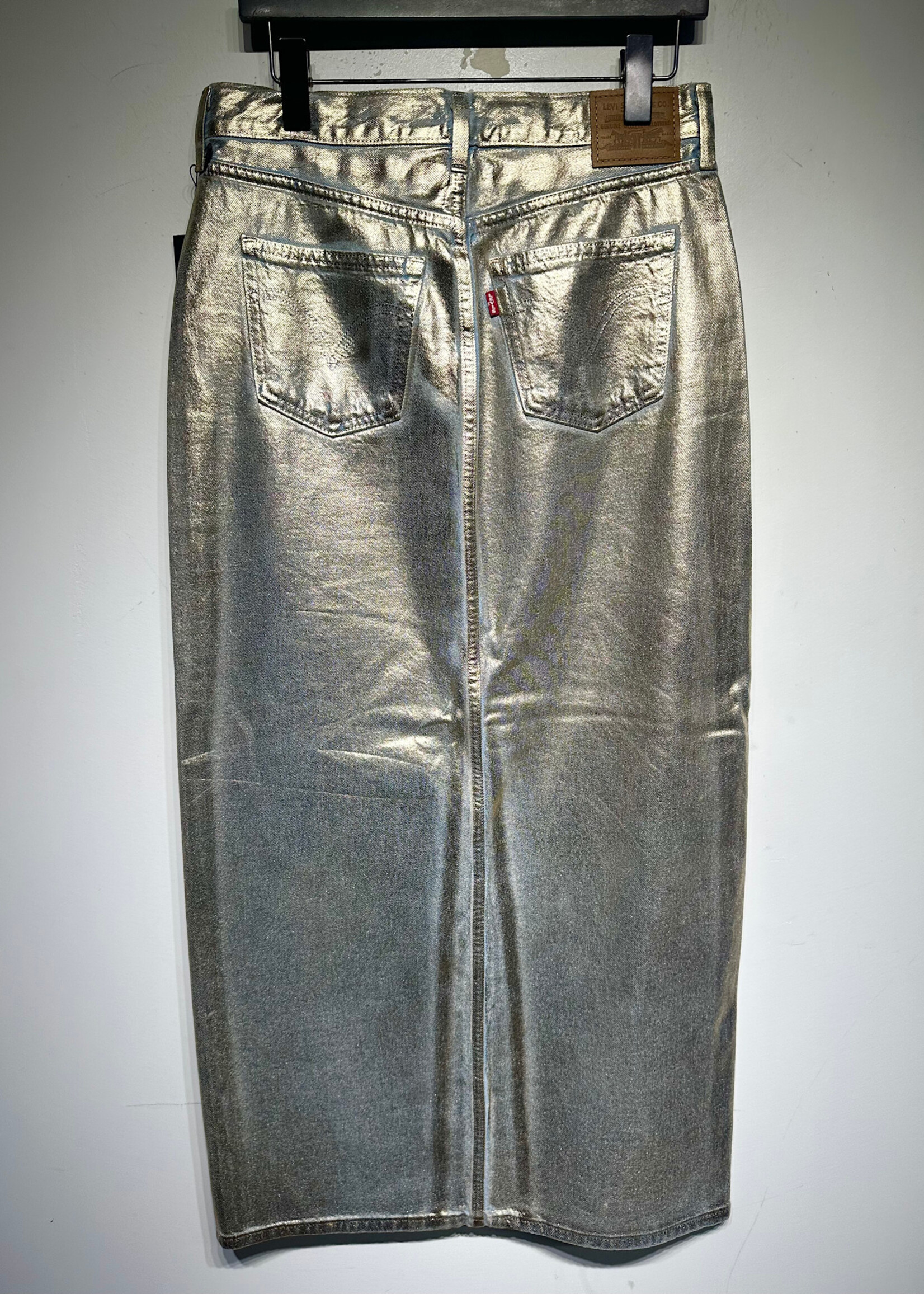 Levis Metallic Gold Maxi Slit Denim Skirt 27