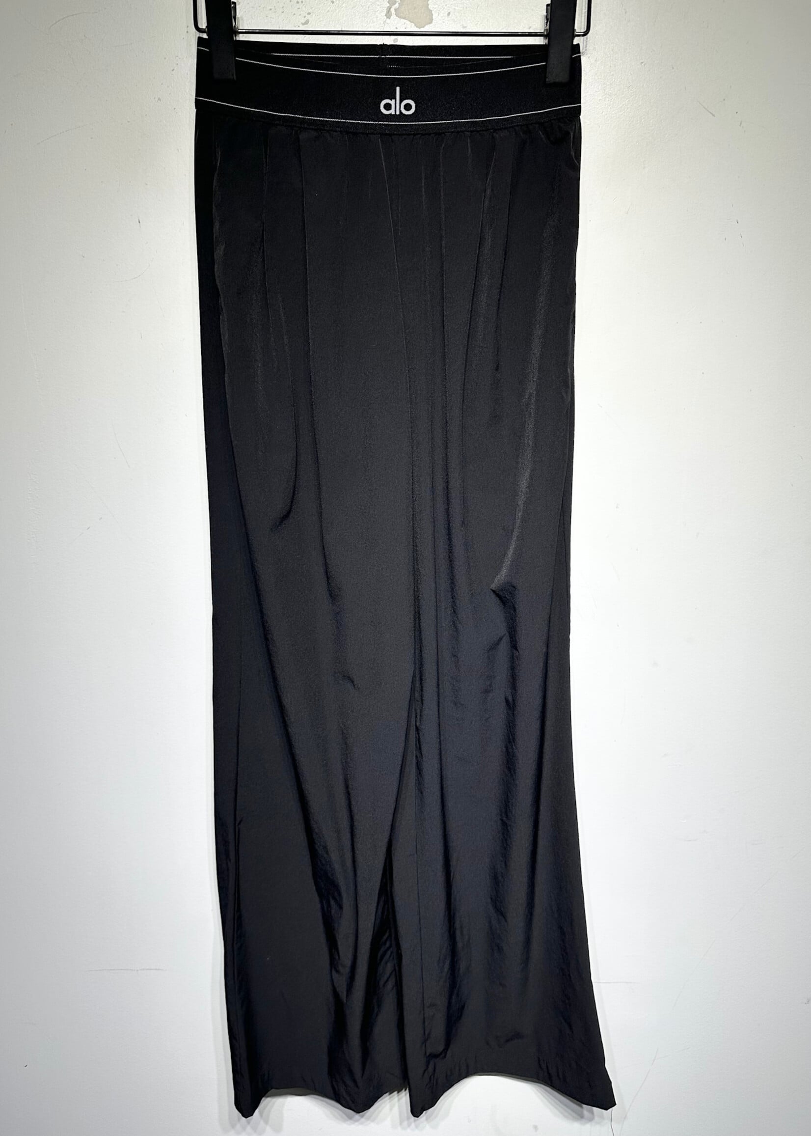 ALO Black Stretch Logo Wide Leg Pant S