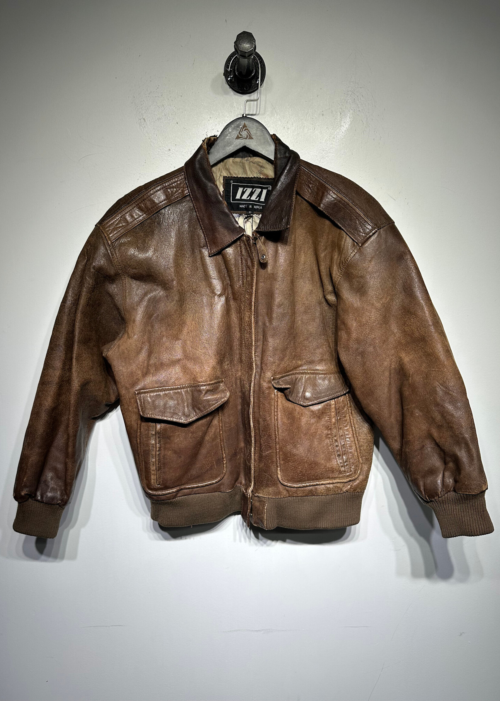 Izzi Distressed Brown g-2 Bomber Jacket Masc S AS IS