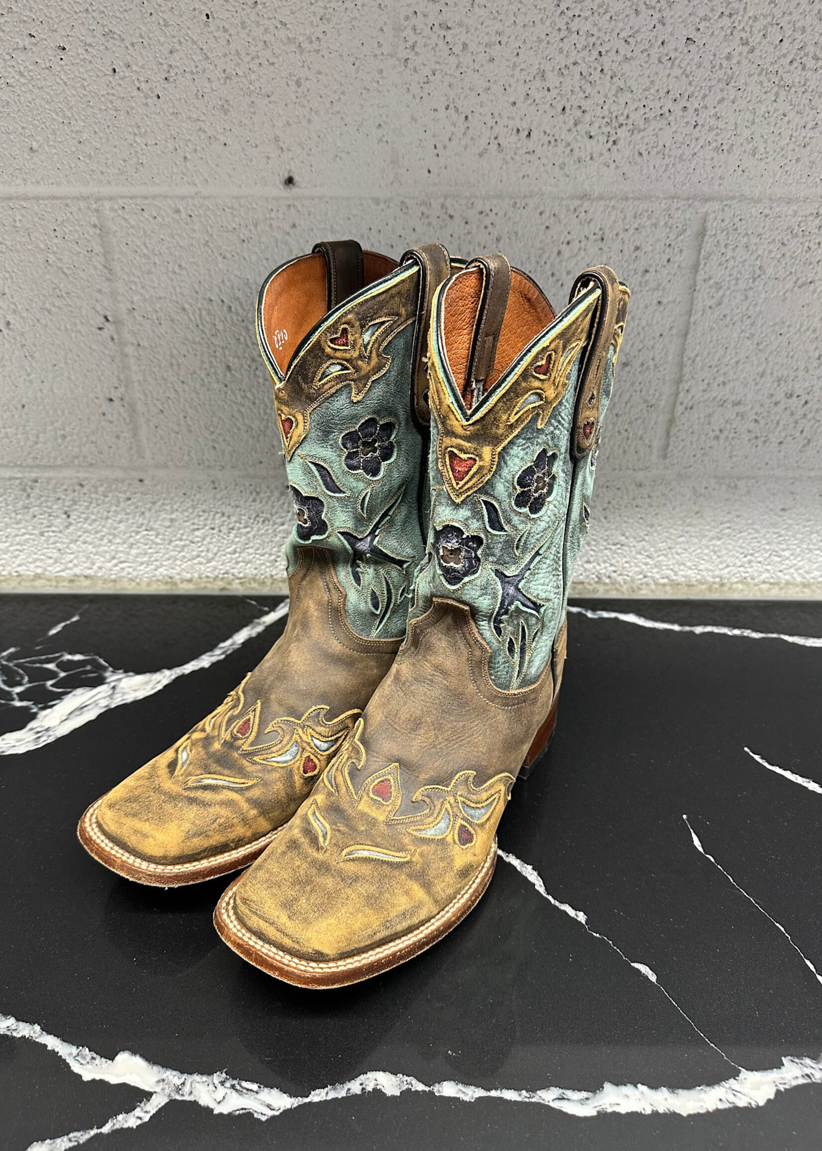 Dan Post Boots Floral Stitch Teal Detail 9