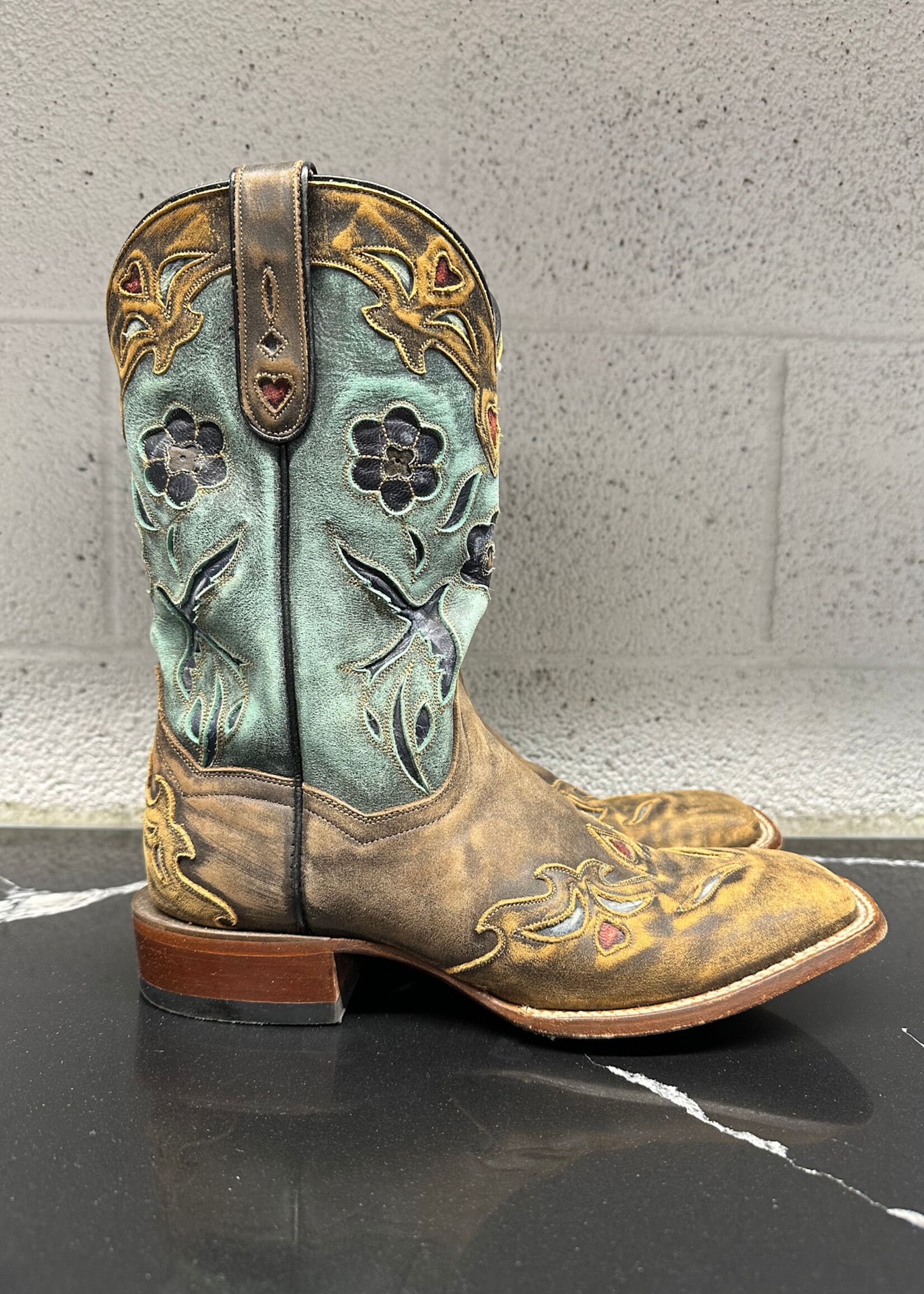 Dan Post Boots Floral Stitch Teal Detail 9